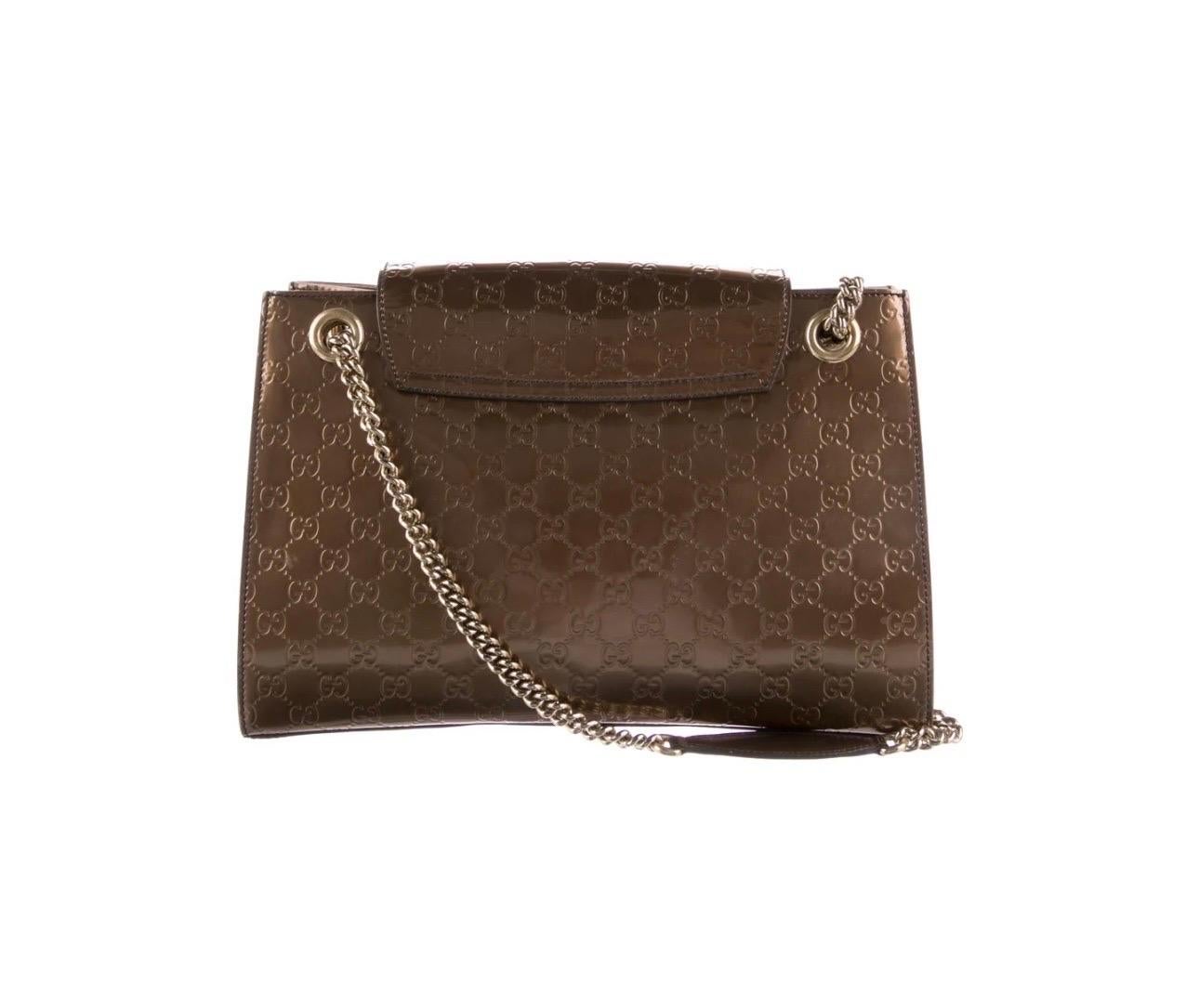 Gucci Emily GG Bronze Metallic Guccissima Leather double Chain Shoulder Bag For Sale 13