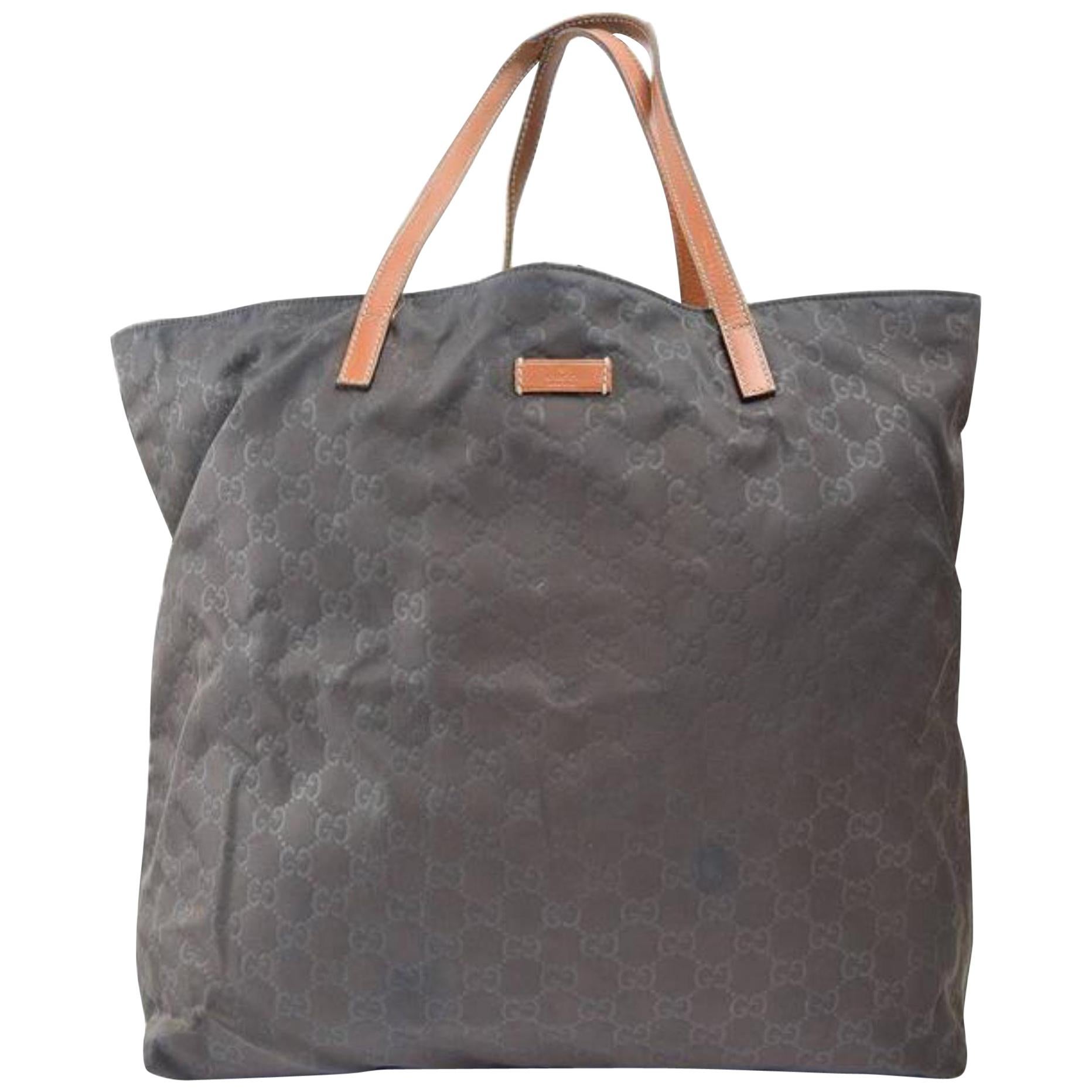 Gucci Emobssed Monogram Gg Large Shopper 869526 Brown Nylon Tote For Sale