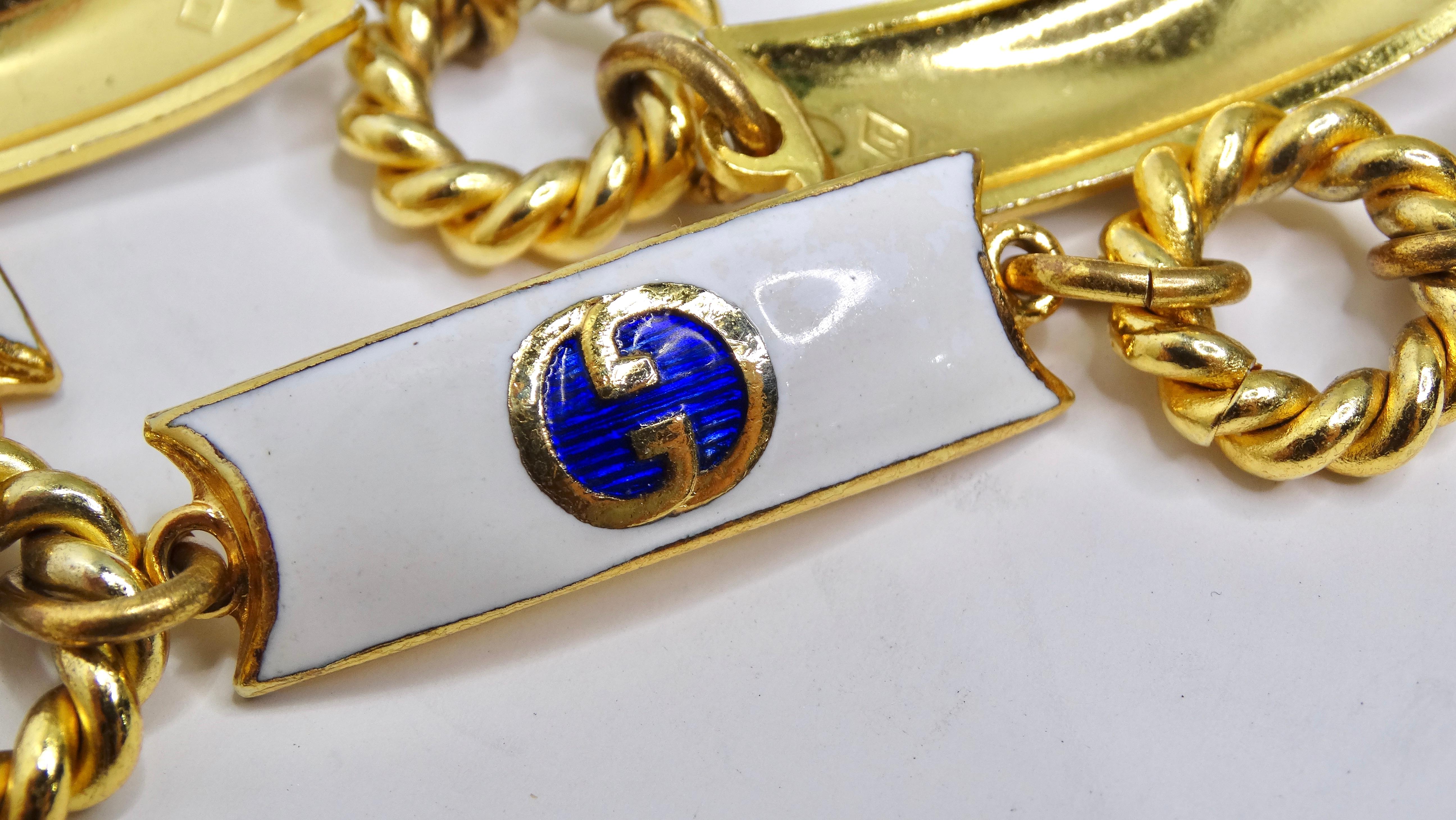 Gucci Enamel Blue & Gold Metal Chain Belt 1