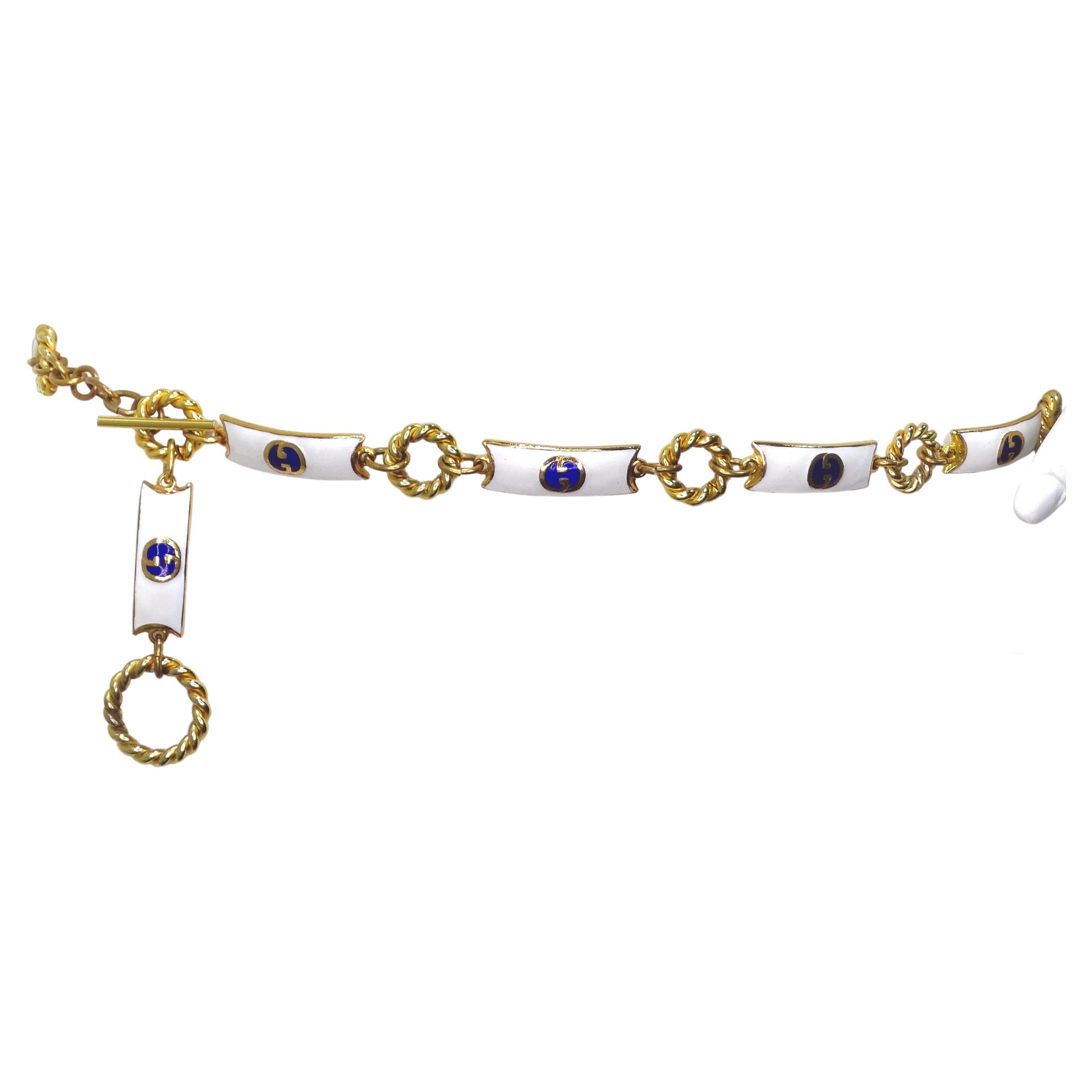 Gucci Enamel Blue & Gold Metal Chain Belt