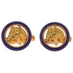 Gucci Enamel Gold Horse Head Equestrian Cufflinks