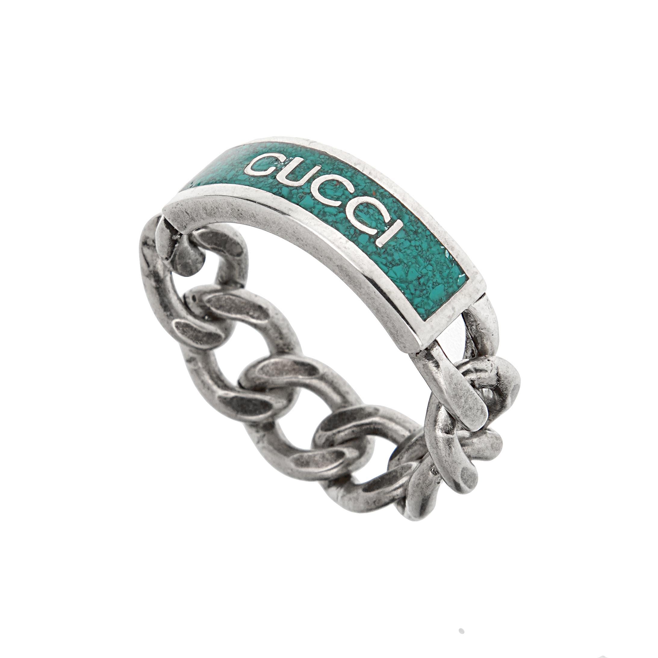 Gucci Logo Smaltato A Link in Argento Sterling Misura 10 In condizioni Nuovo in vendita a Feasterville, PA