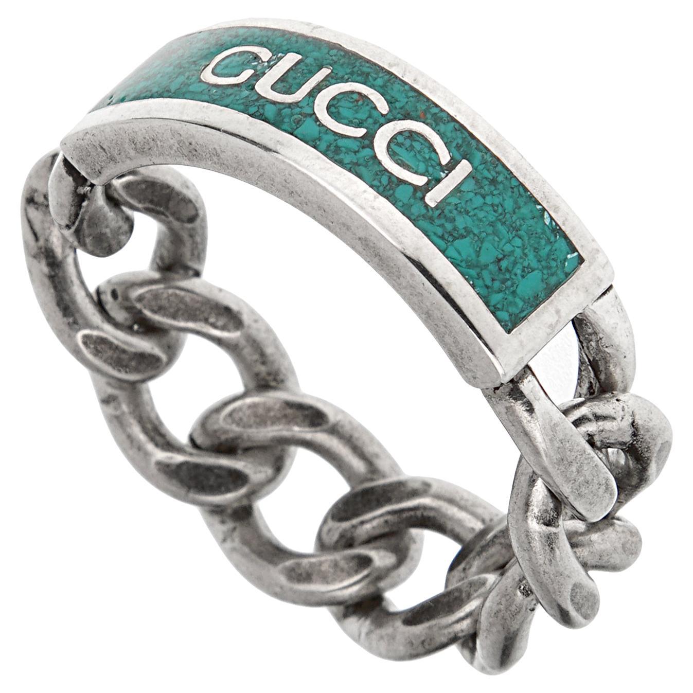 Gucci Logo Smaltato A Link in Argento Sterling Misura 10 in vendita