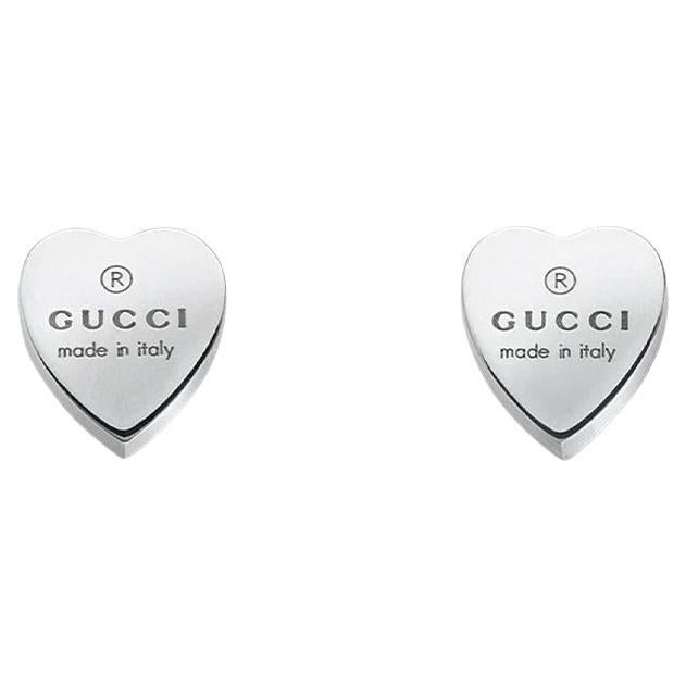 Gucci Engraved Heart Sterling Silver Earrings YBD223990001 For Sale