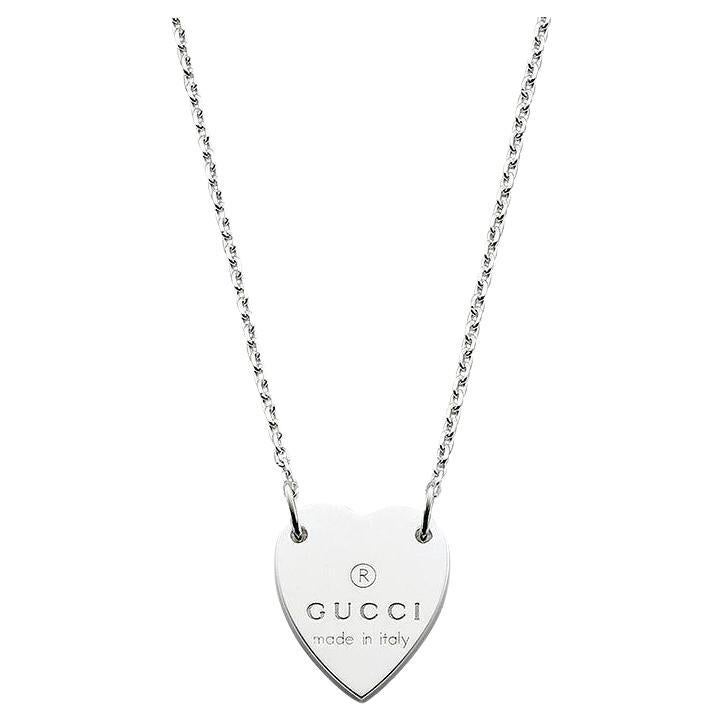 Gucci Engraved Heart Sterling Silver Pendant YBB223512001 For Sale