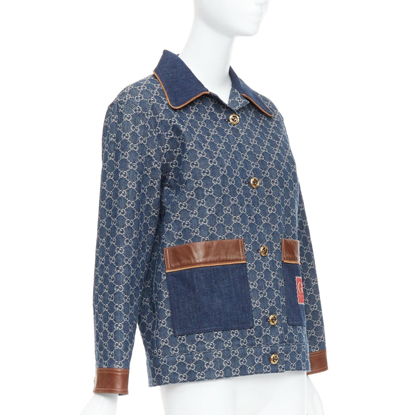 Gucci Epilogue cappotto vintage in denim organico lavato blu con Monogram GG IT38 XS In condizioni ottime in vendita a Hong Kong, NT