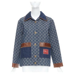Gucci Epilogue cappotto vintage in denim organico lavato blu con Monogram GG IT38 XS