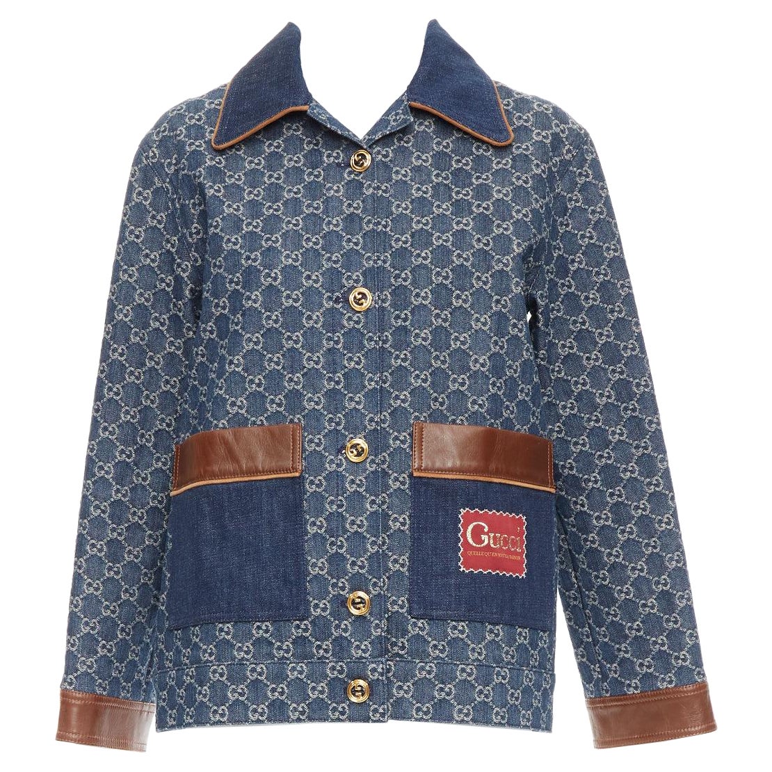 GUCCI Epilogue blue washed organic denim GG monogram vintage coat IT38 XS