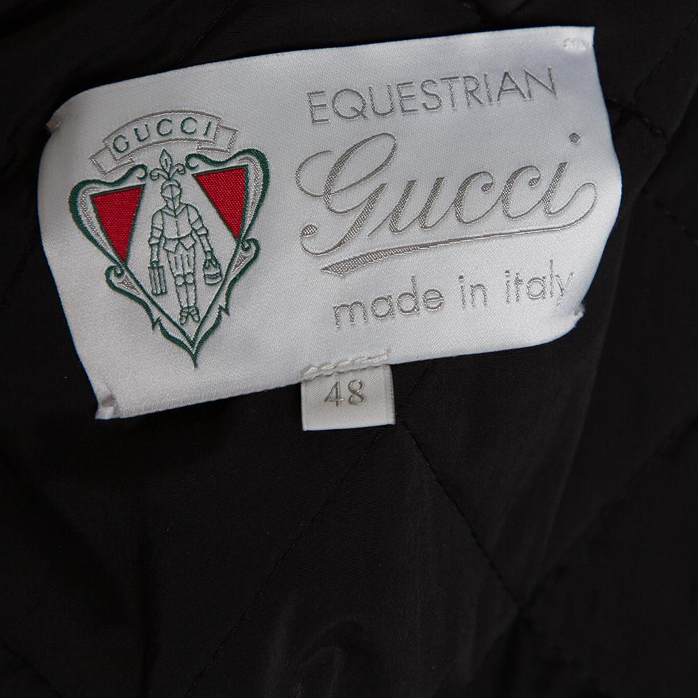 Gucci Equestrian Black Velvet Trim Detail Quilted Jacket M In Good Condition In Dubai, Al Qouz 2
