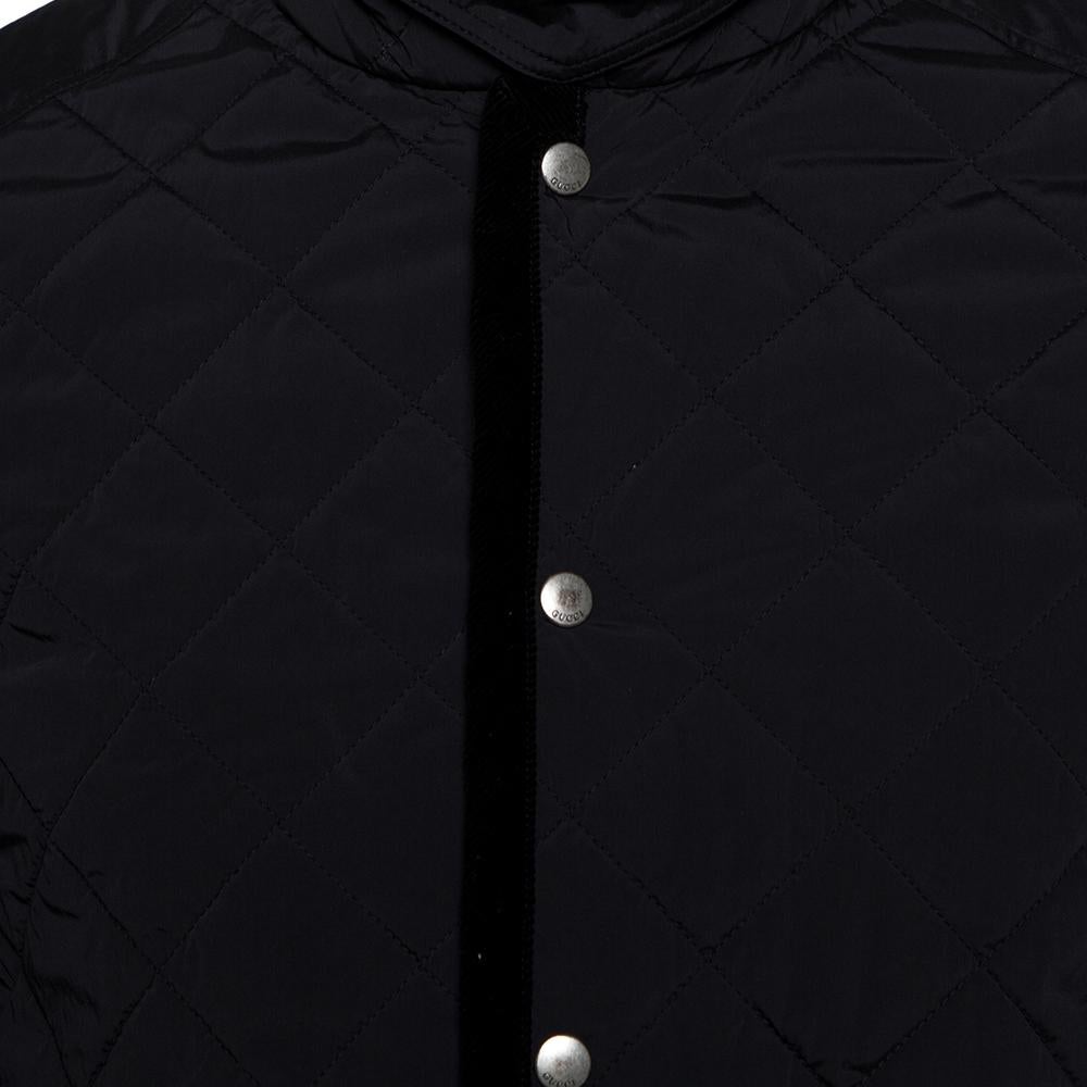 Gucci Equestrian Black Velvet Trim Detail Quilted Jacket M 1