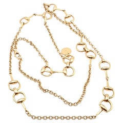 Gucci Equestrian Horsebit 36" Long Link Chain Yellow Gold Necklace
