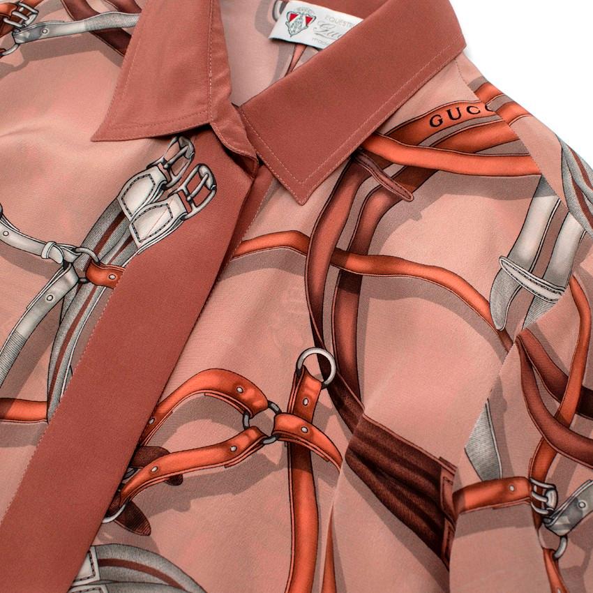 Women's Gucci Equestrian Vintage Blush Pink Silk Bridle Print Blouse For Sale