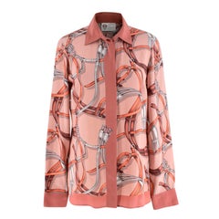 Gucci Equestrian Vintage Blush Pink Silk Bridle Print Blouse