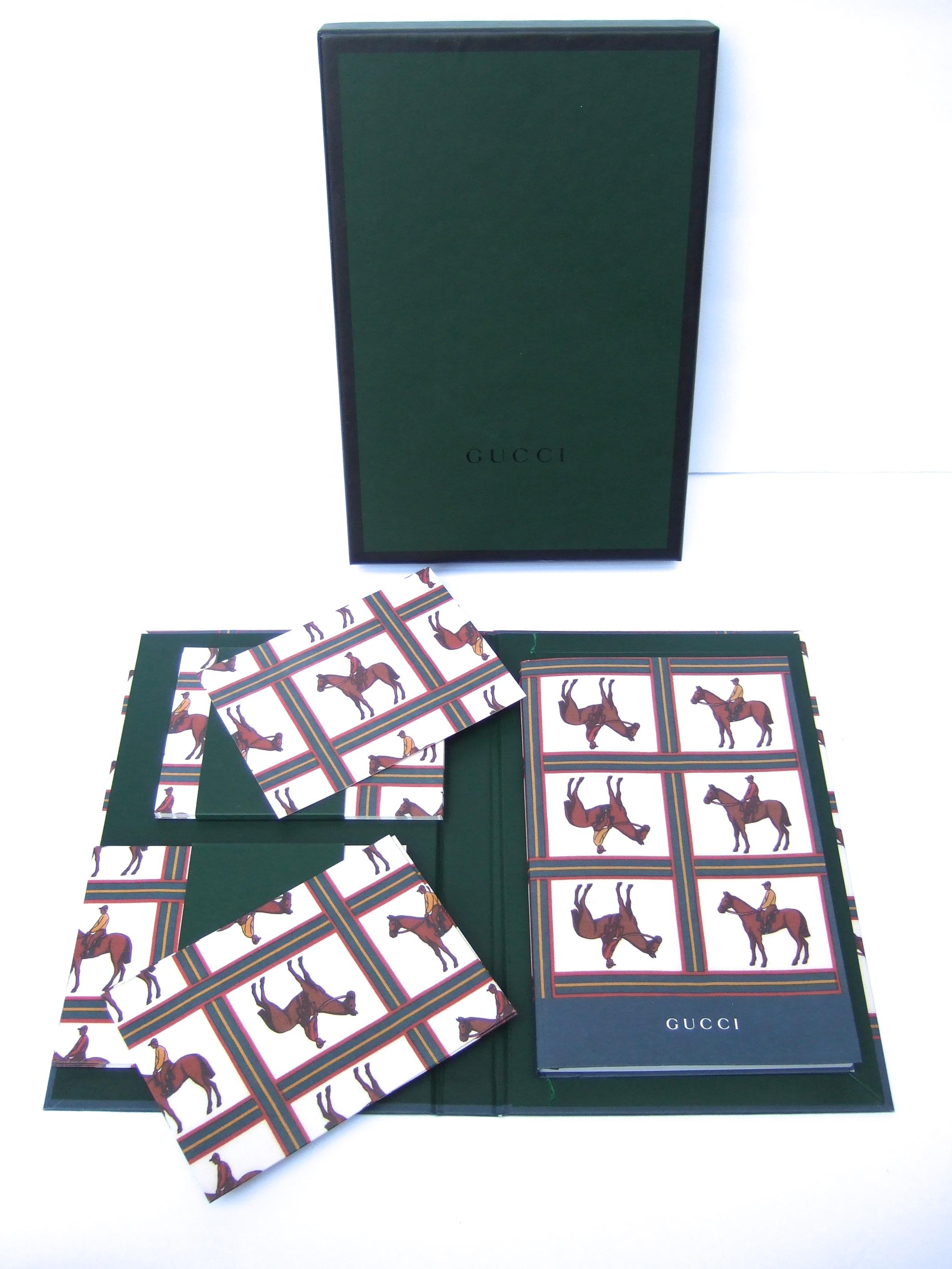 Women's or Men's Gucci Equine Design Note Cards & Journal Book Stationery Set in Gucci Box c 1990 For Sale