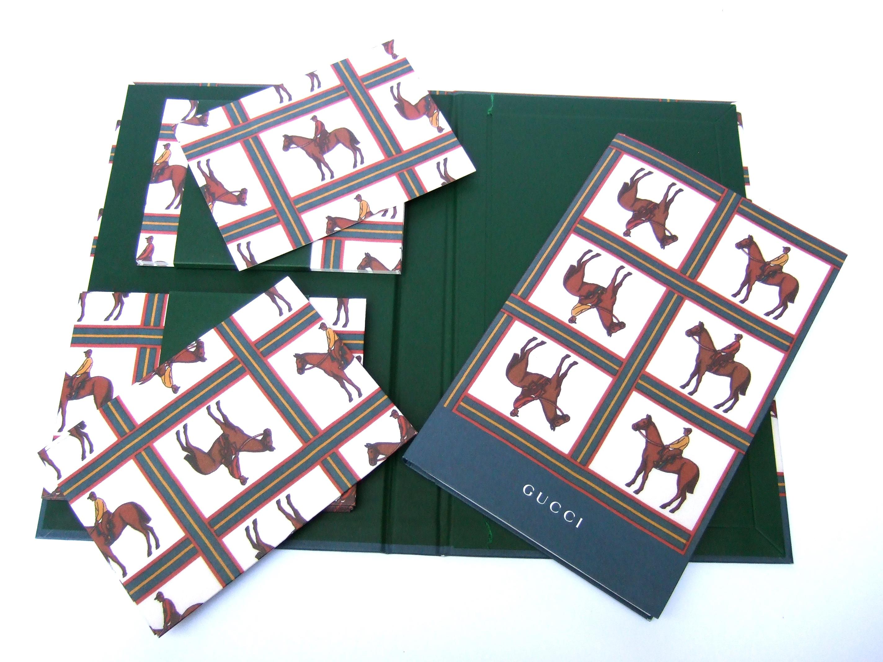 Gucci Equine design note cards & writing journal book stationery set in Gucci box
The stylish set of ten one sided paper note cards are paired with matching envelopes
The stationery set comes with a matching writing journal book with unlined