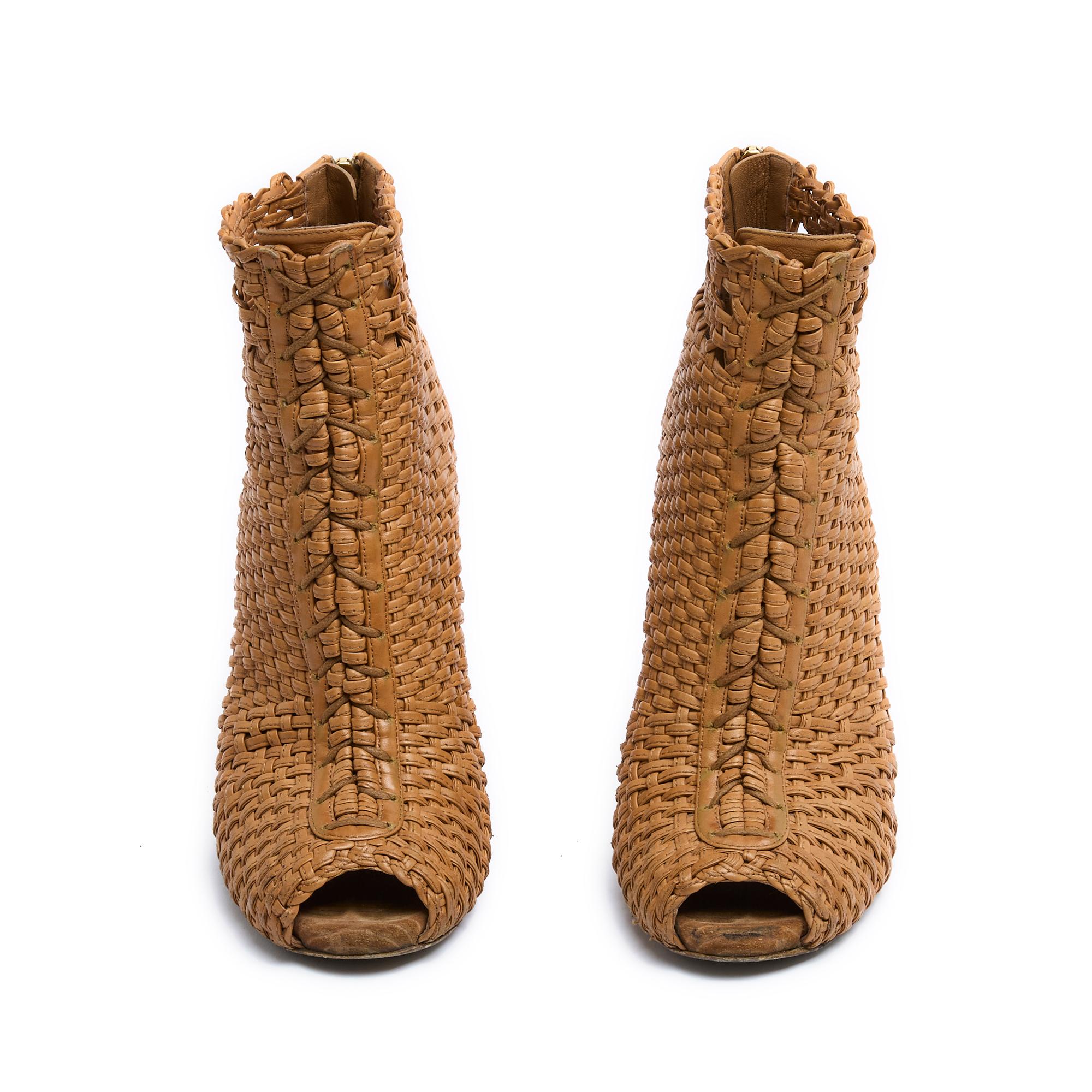 Gucci Escarpins EU39 Marrakech Tan Leather Open Toe Heels US8.5 In Good Condition For Sale In PARIS, FR