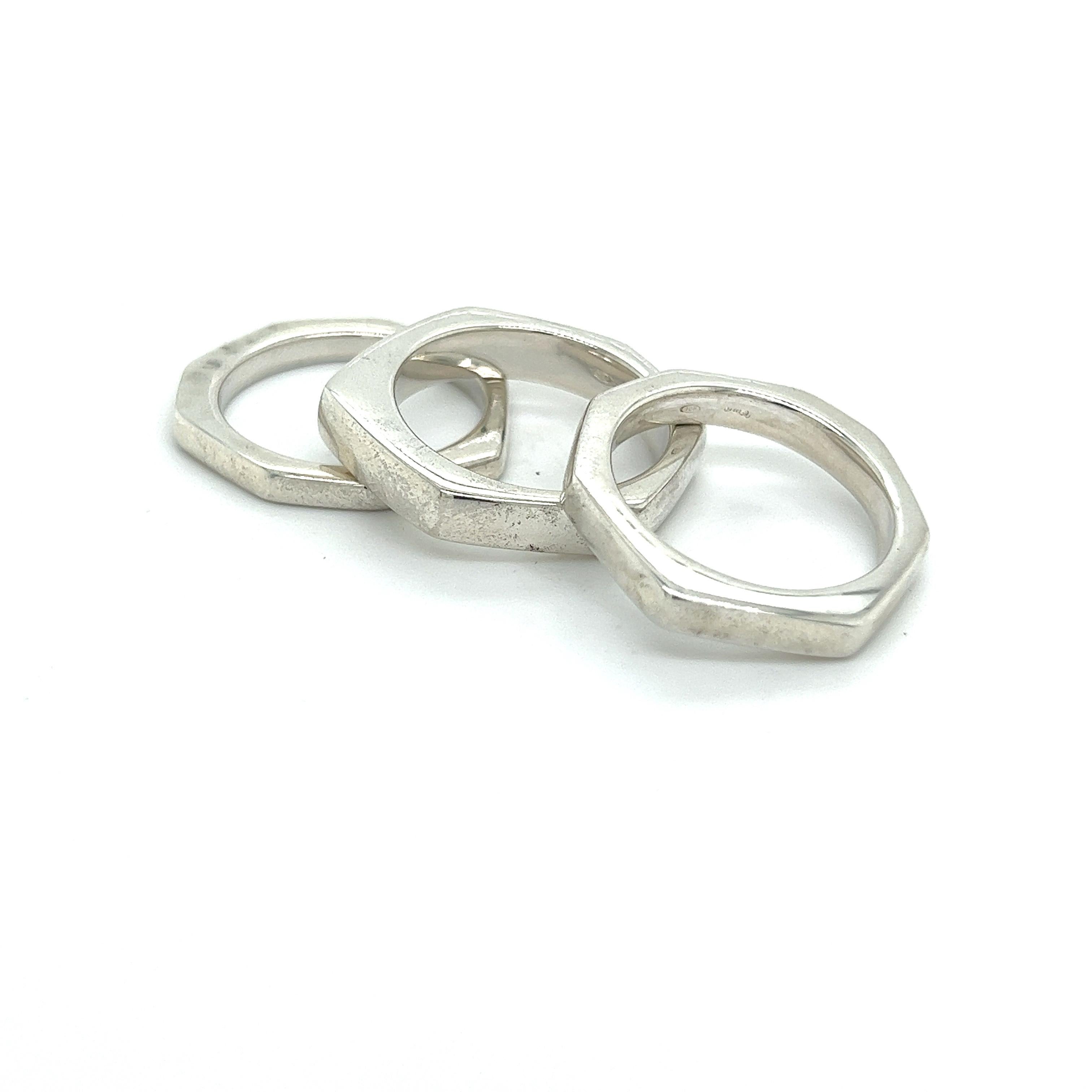 Gucci Estate Abstract Triple Ring Size 10 Silver  In Good Condition For Sale In Brooklyn, NY