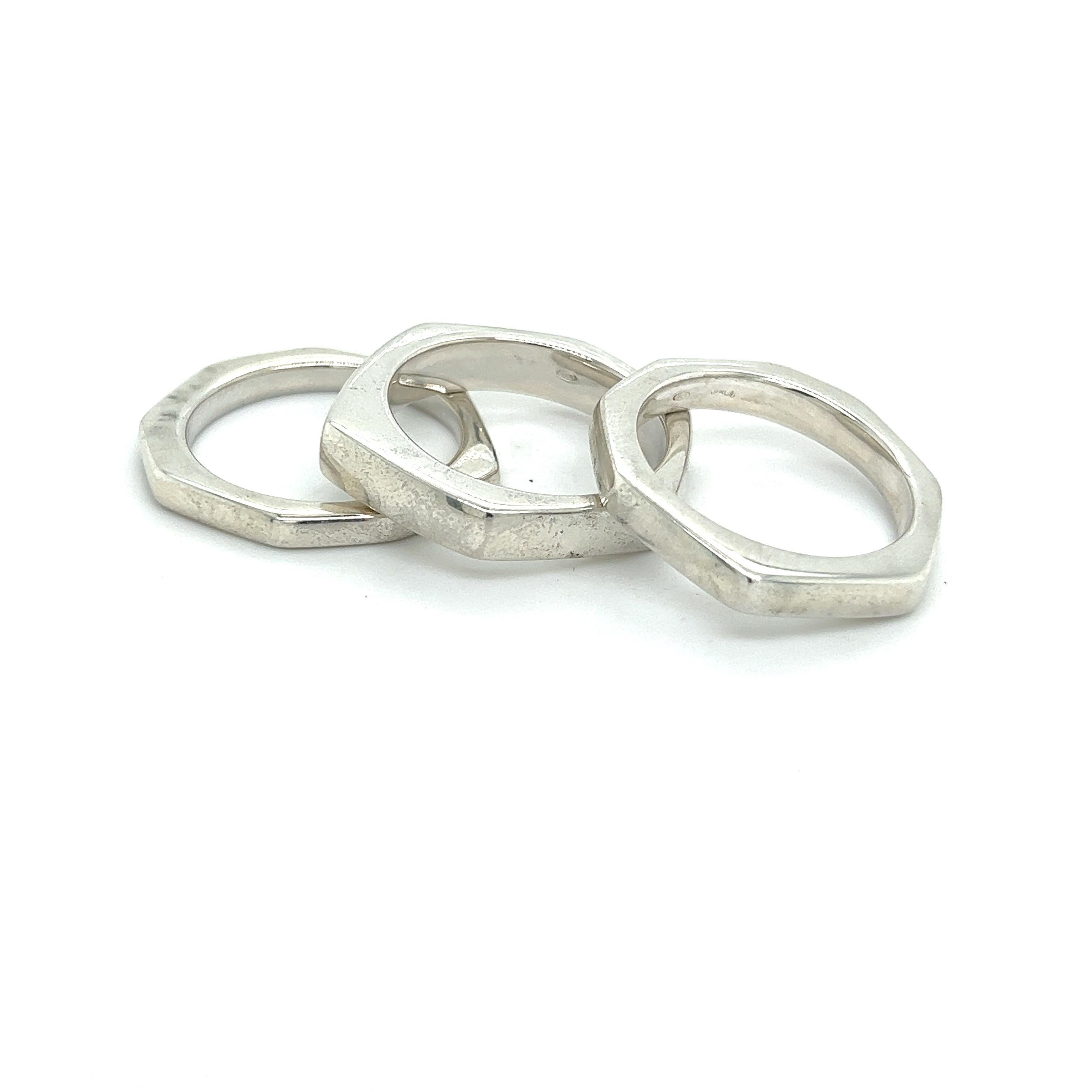 Gucci Estate Abstract Triple Ring Size 10 Silver  For Sale 1