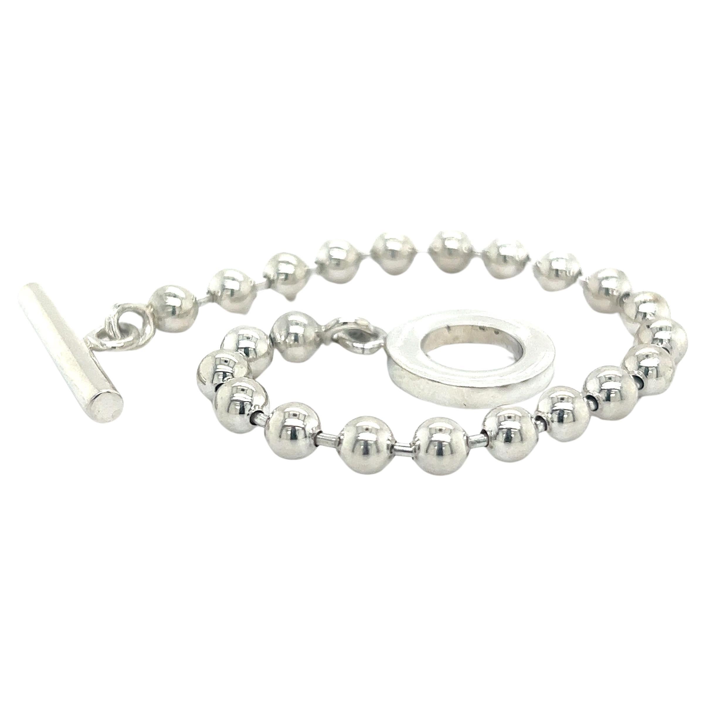 Gucci Estate Ball Toggle Bracelet 7" Silver 5 mm For Sale