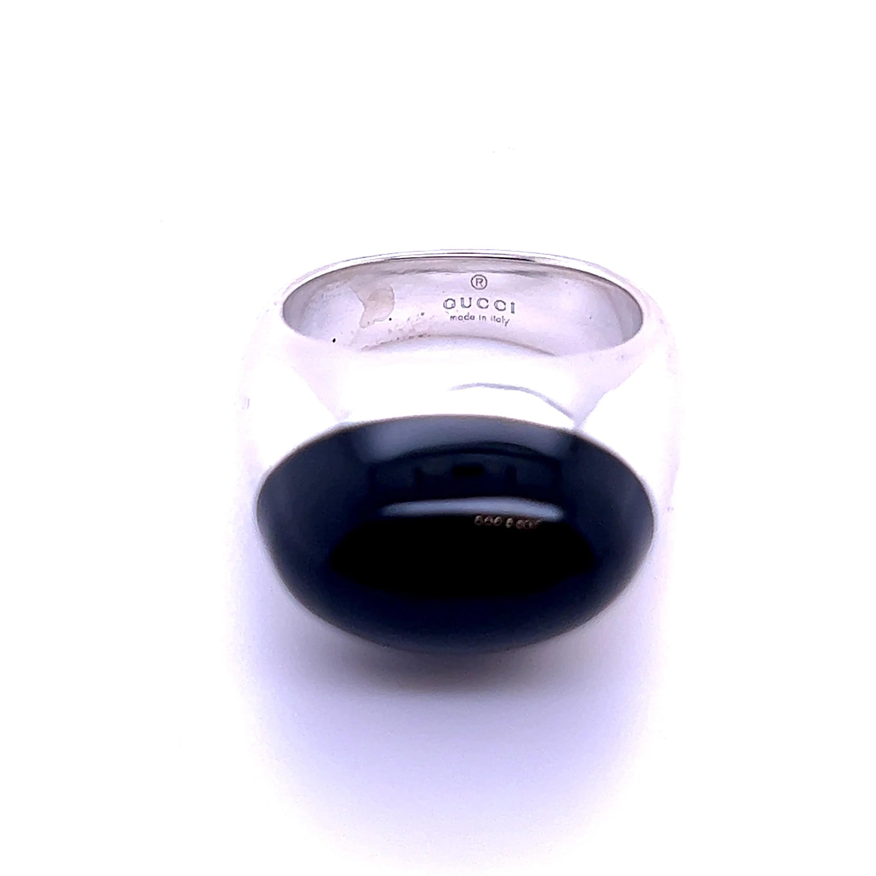 Women's Gucci Estate Black Onyx Ring Size 6.75 Sterling Silver 6 mm  For Sale