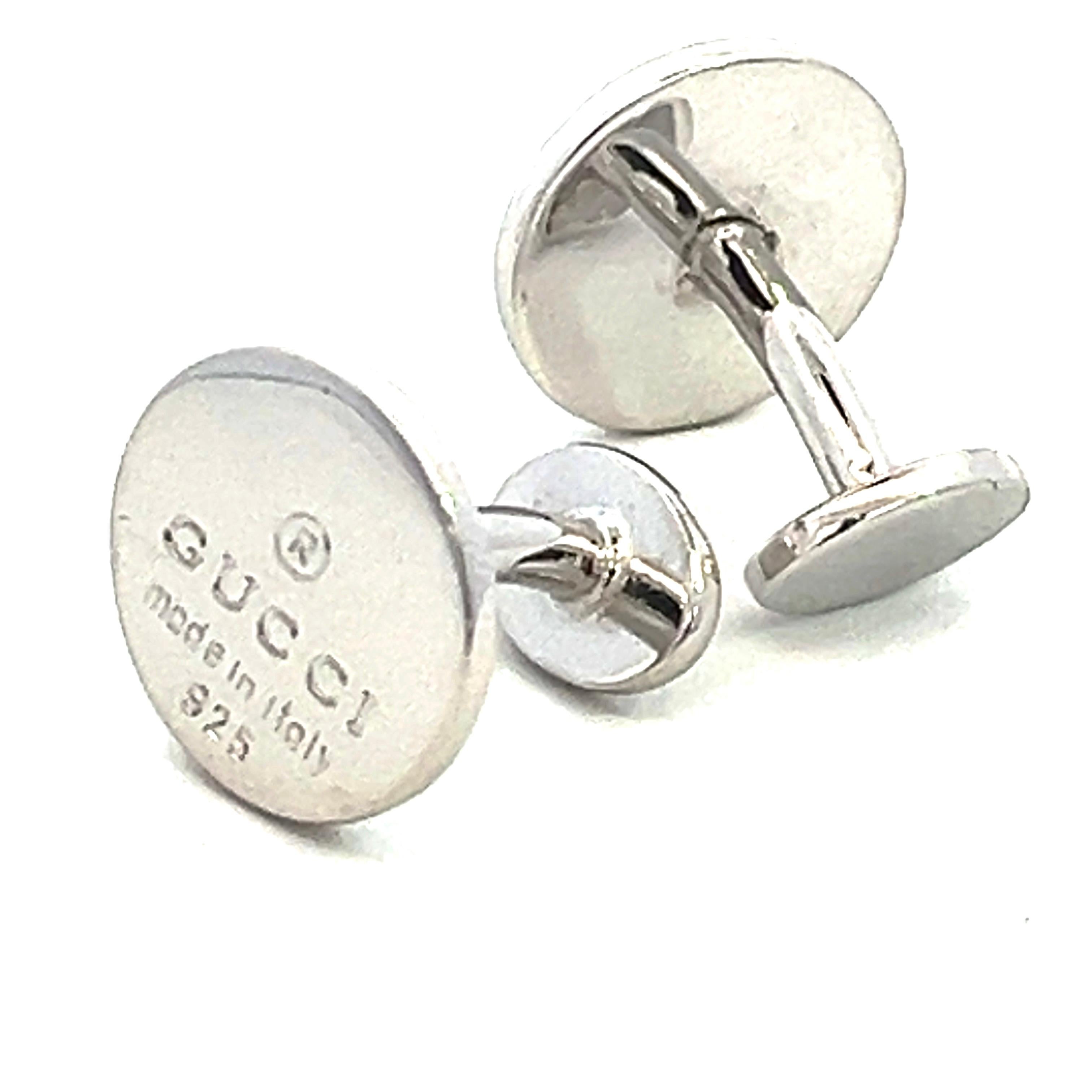 Authentic Gucci Estate Mens Cufflinks Sterling Silver In Good Condition For Sale In Brooklyn, NY