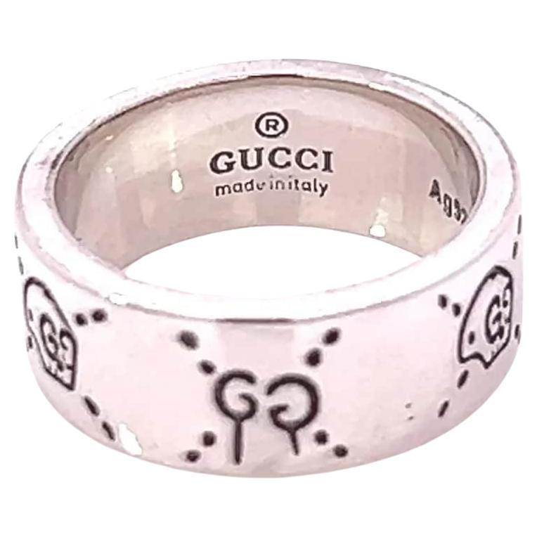 Gucci Estate Engraved Ring Size 8 Sterling Silver 8.5 mm Height