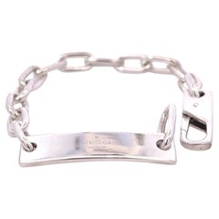 Gucci Estate Link Plate Bracelet Size 7" Sterling Silver 8 mm Height