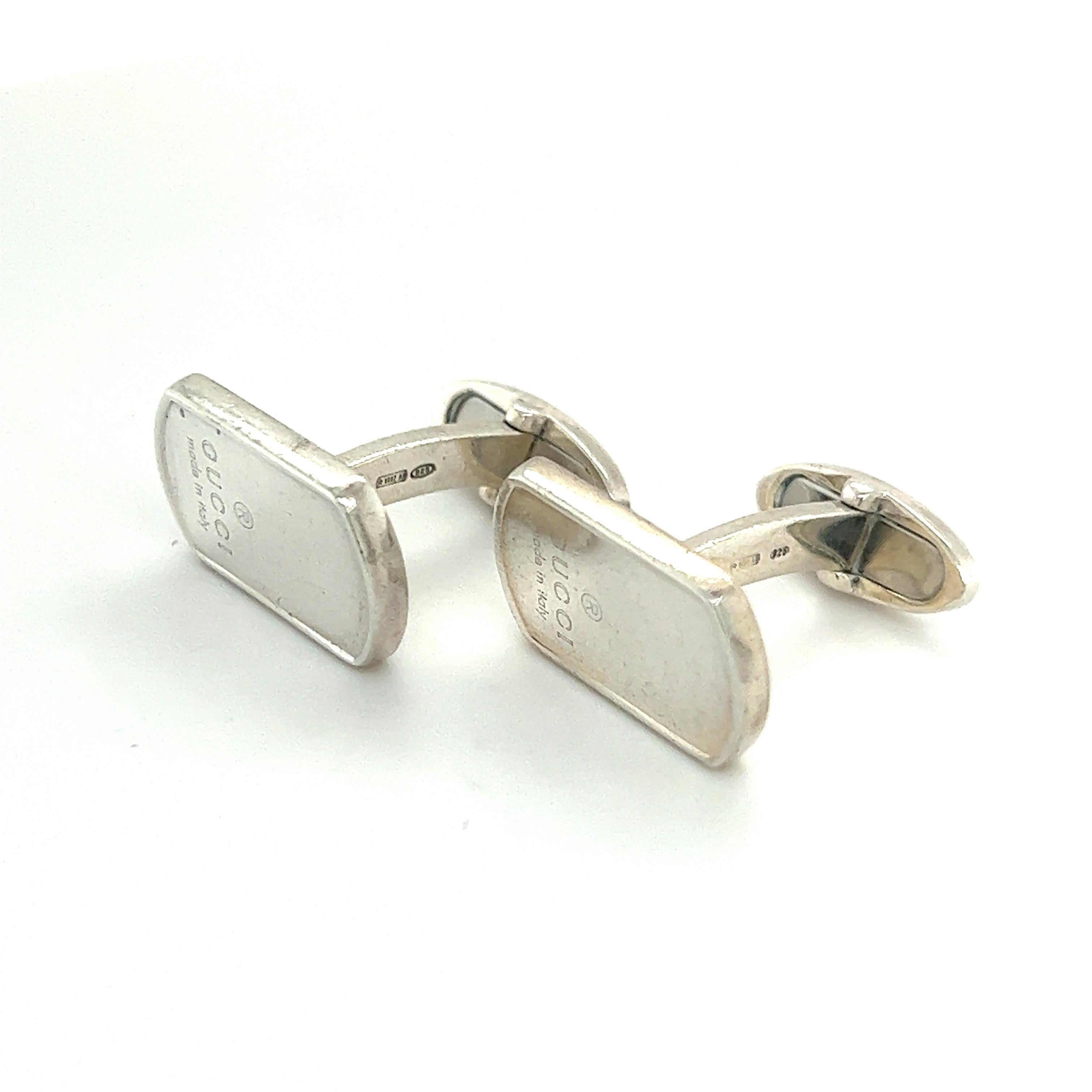 Authentic Gucci Estate Mens Cufflinks Sterling Silver G10

These elegant Authentic Gucci cufflinks are made of sterling silver and have a weight of 11.4 grams.

MADE IN ITALY

TRUSTED SELLER SINCE 2002

PLEASE SEE OUR HUNDREDS OF POSITIVE FEEDBACKS