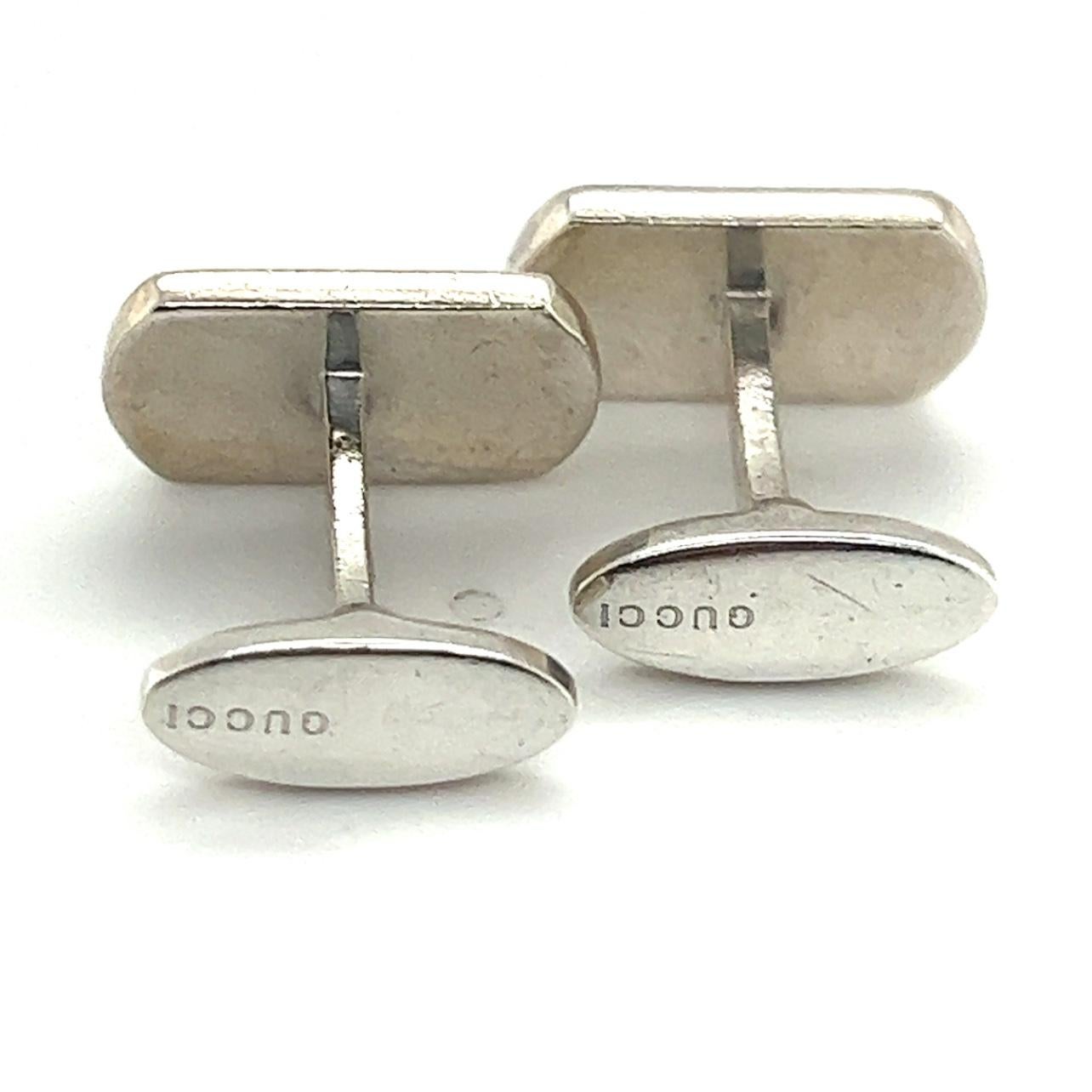 Gucci Estate Mens Cufflinks Sterling Silver In Good Condition For Sale In Brooklyn, NY