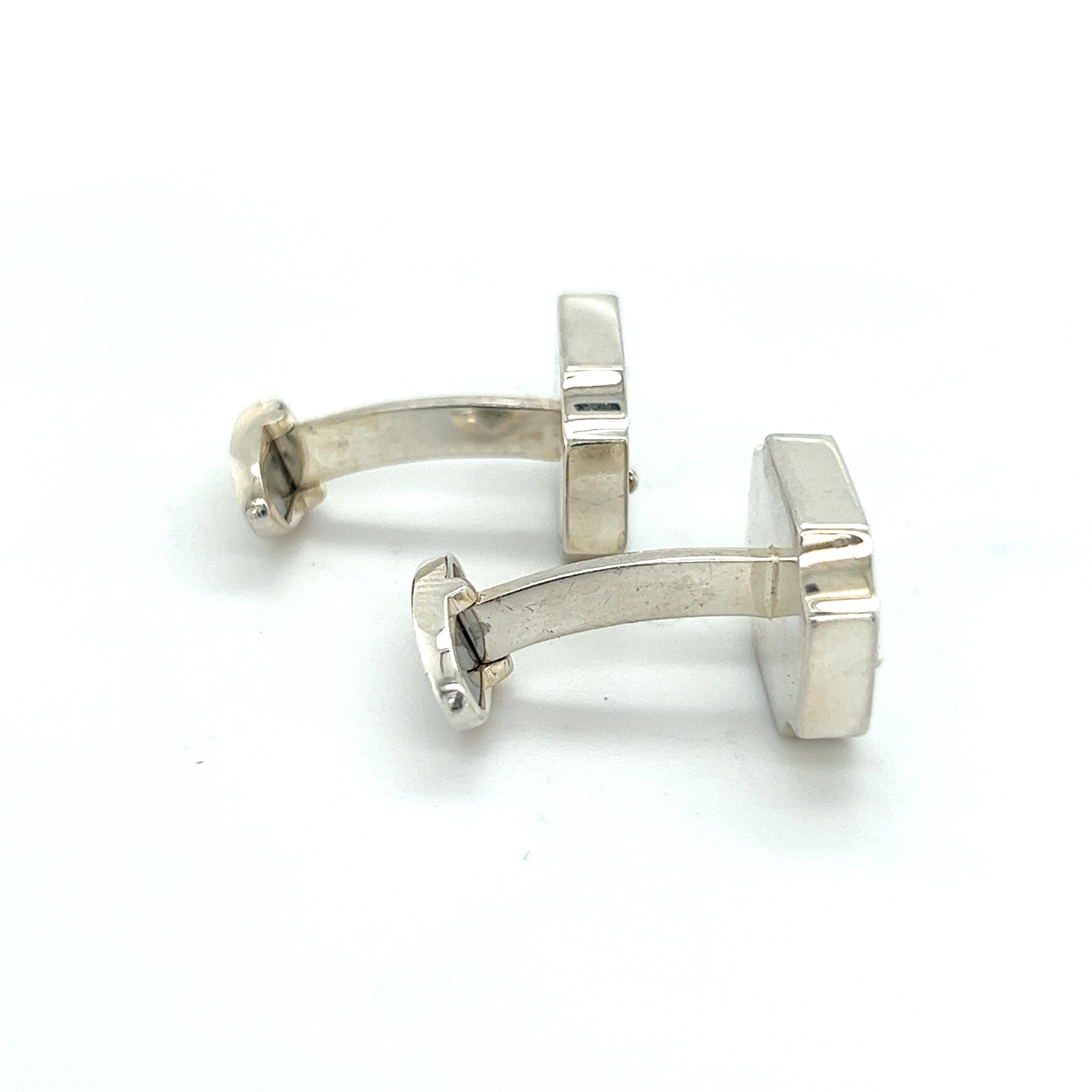 Gucci Estate Mens Cufflinks Sterling Silver In Good Condition In Brooklyn, NY
