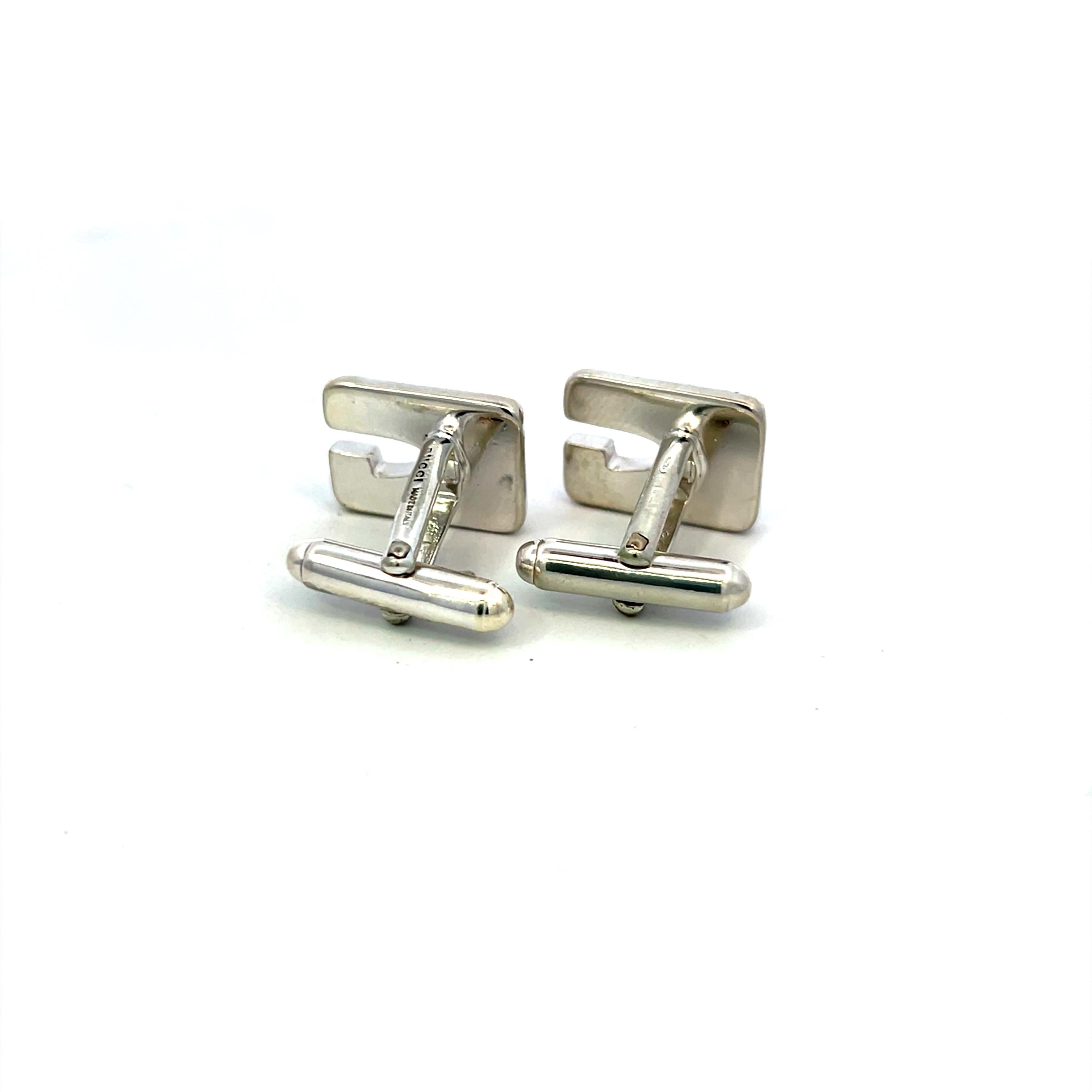 Gucci Estate Mens Cufflinks Sterling Silver For Sale 2