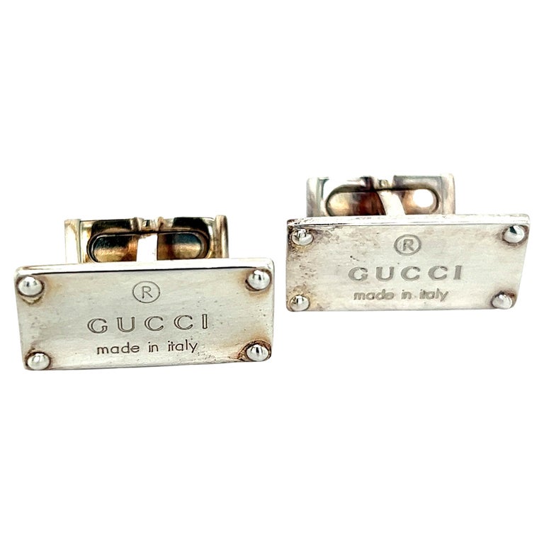 Gucci Estate Mens Italy Cufflinks Sterling Silver For Sale at 1stDibs