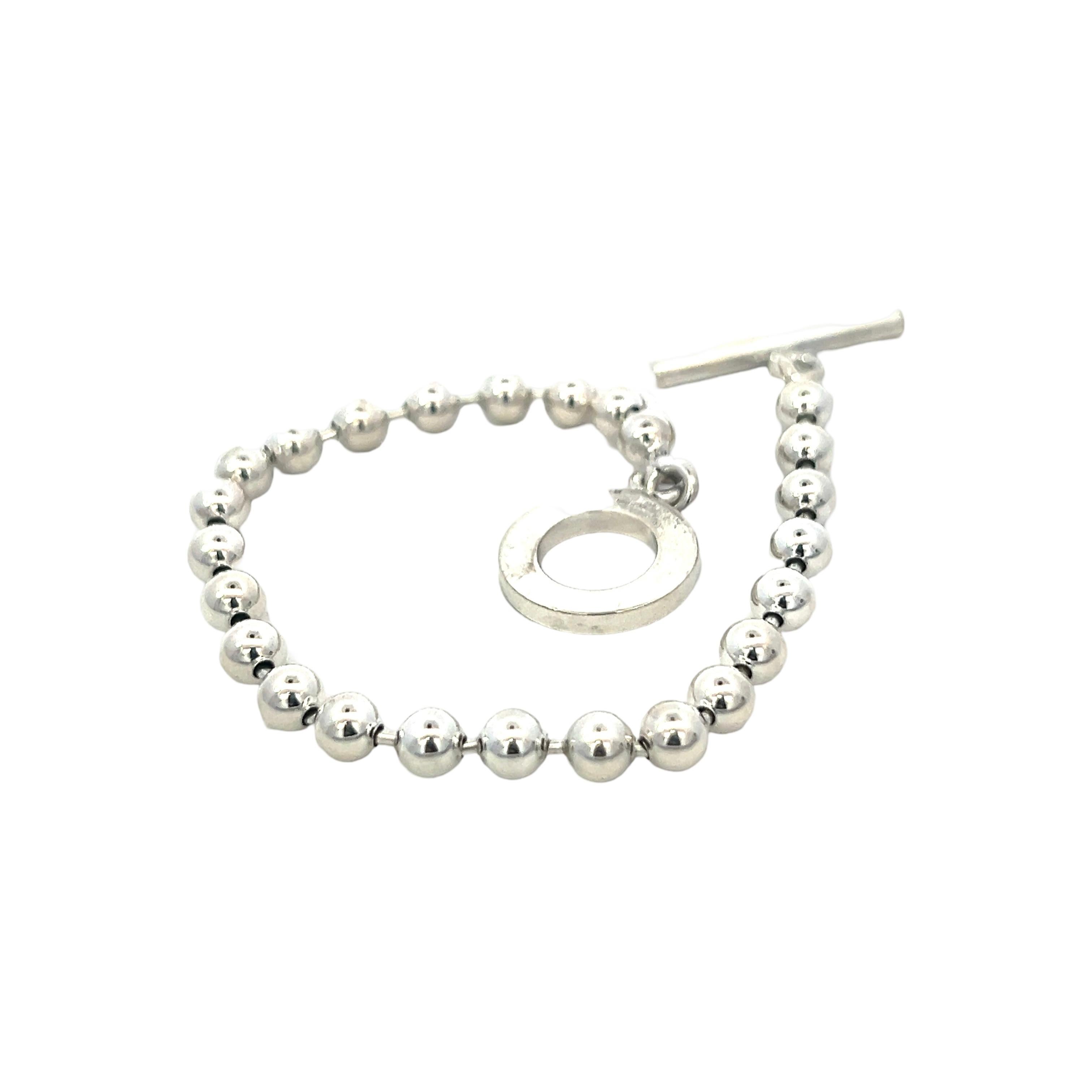 Gucci Estate Toggle Bracelet Size 8 Sterling Silver 8 mm Beads For Sale 2
