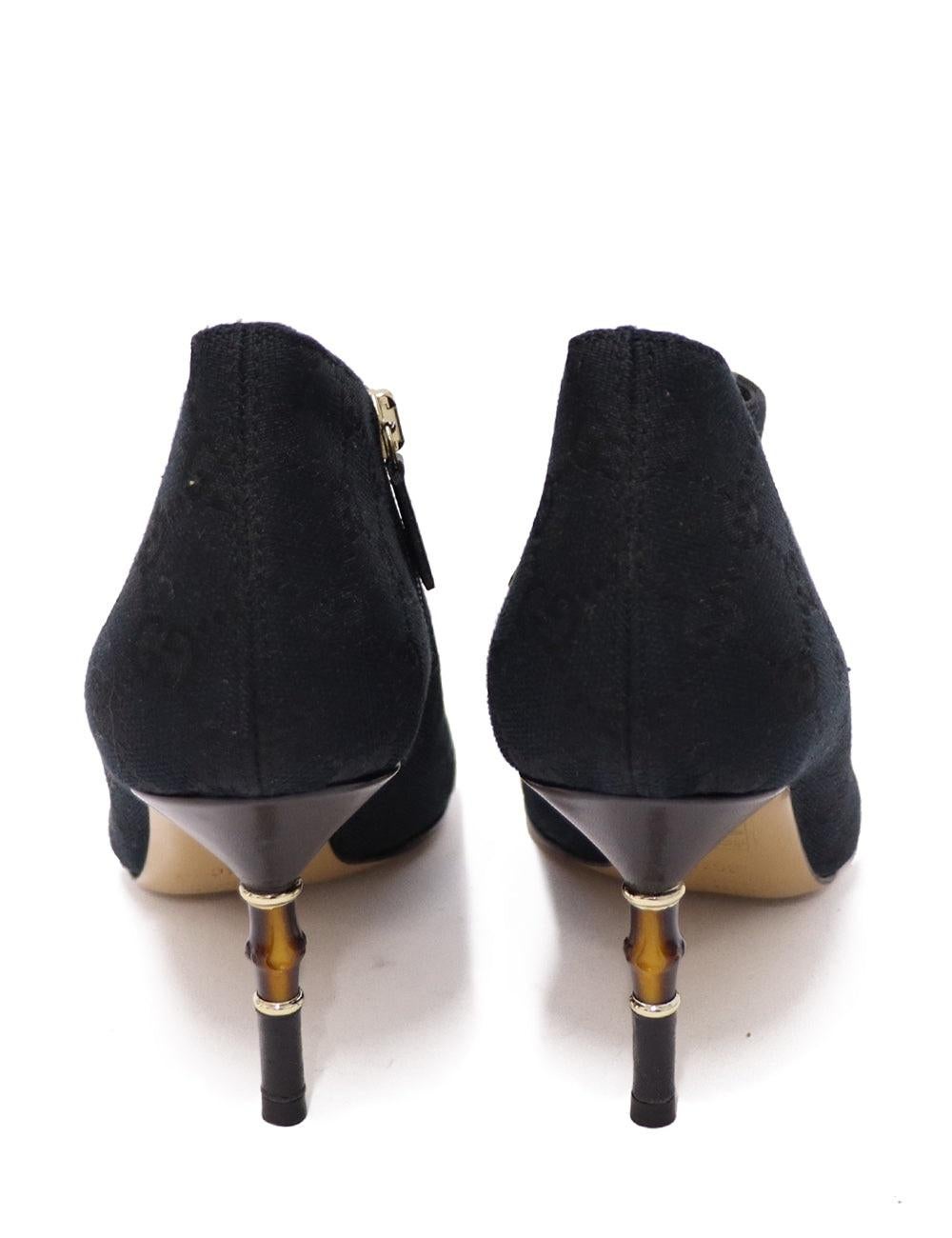 Women's Gucci EU 36.5 Vintage Black Monogram Heeled Ankle Boots