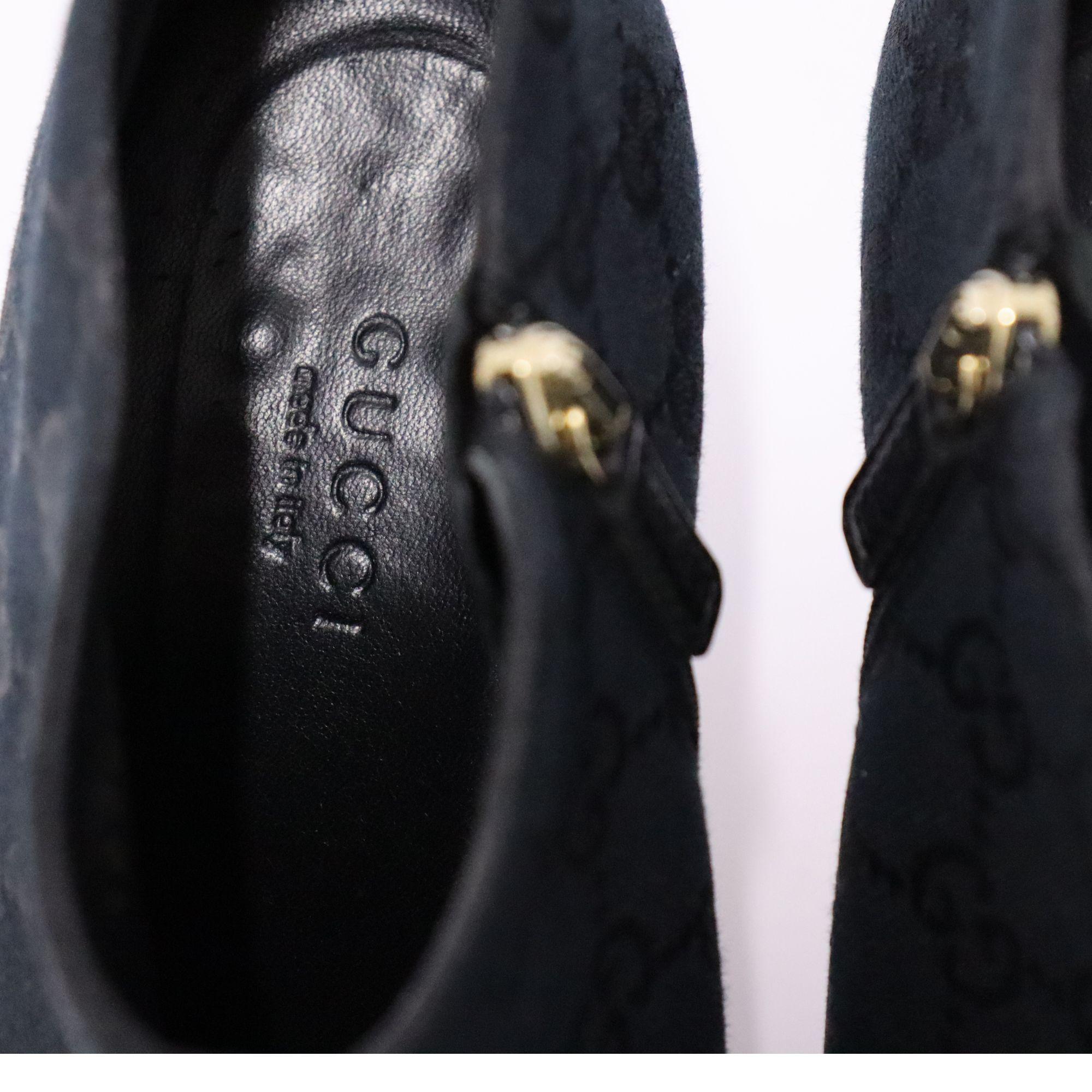Gucci EU 36.5 Vintage Black Monogram Heeled Ankle Boots 2