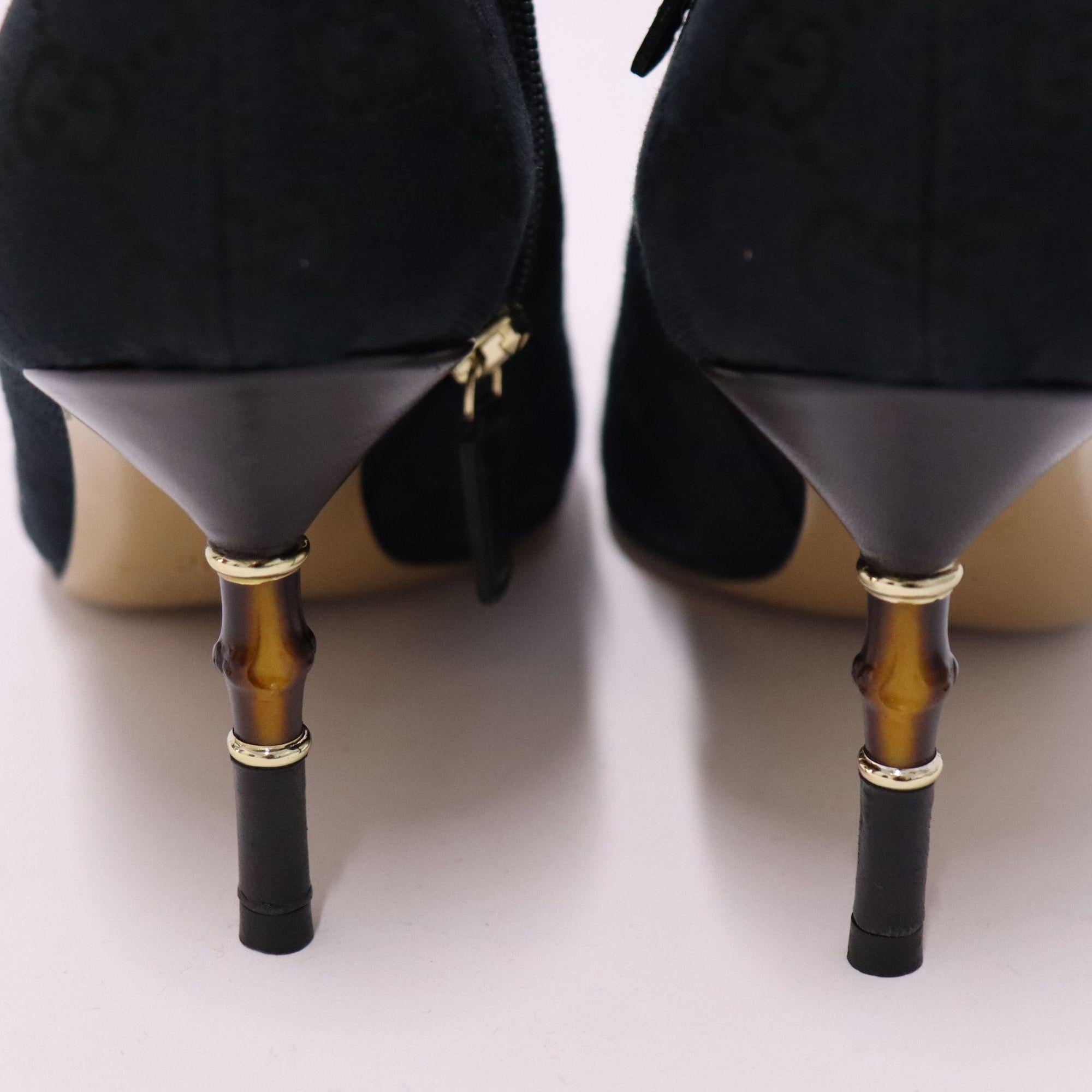 Gucci EU 36.5 Vintage Black Monogram Heeled Ankle Boots 3