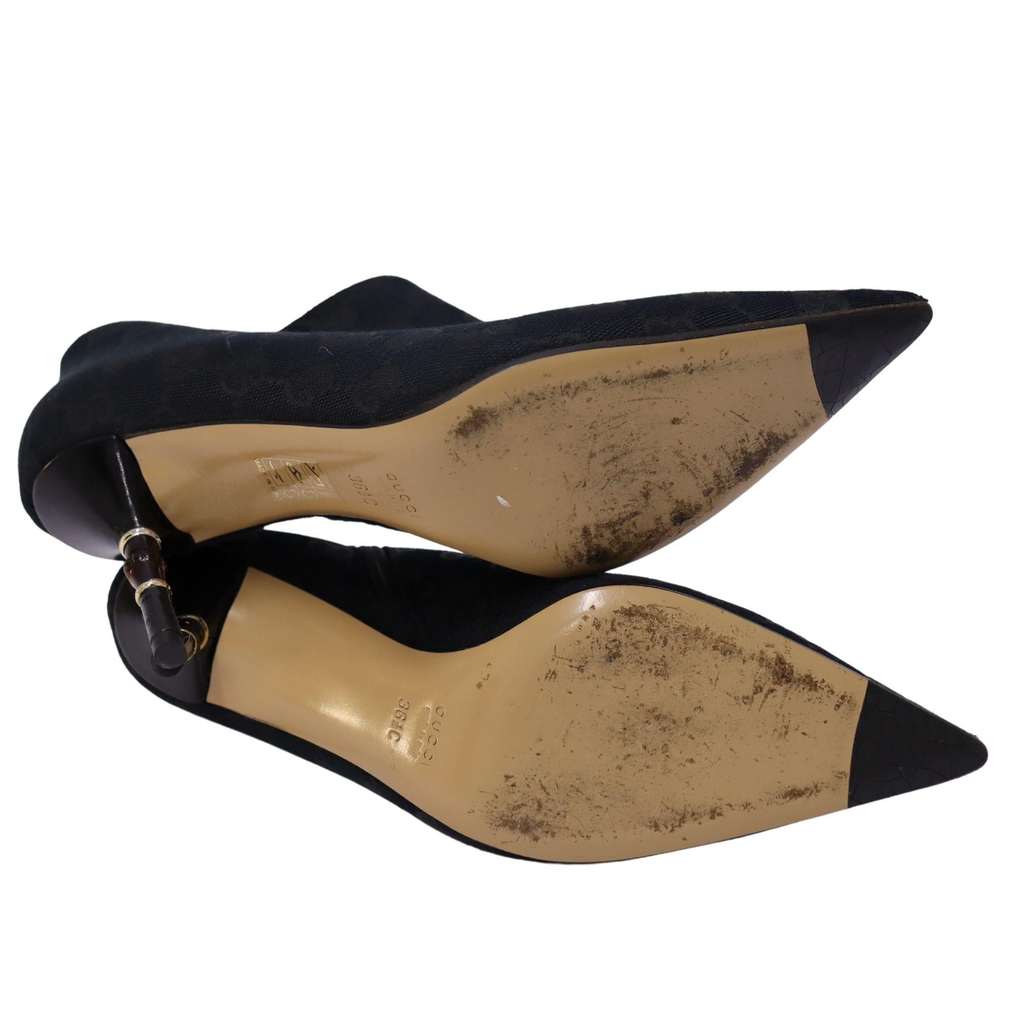 Gucci EU 36.5 Vintage Black Monogram Heeled Ankle Boots 4