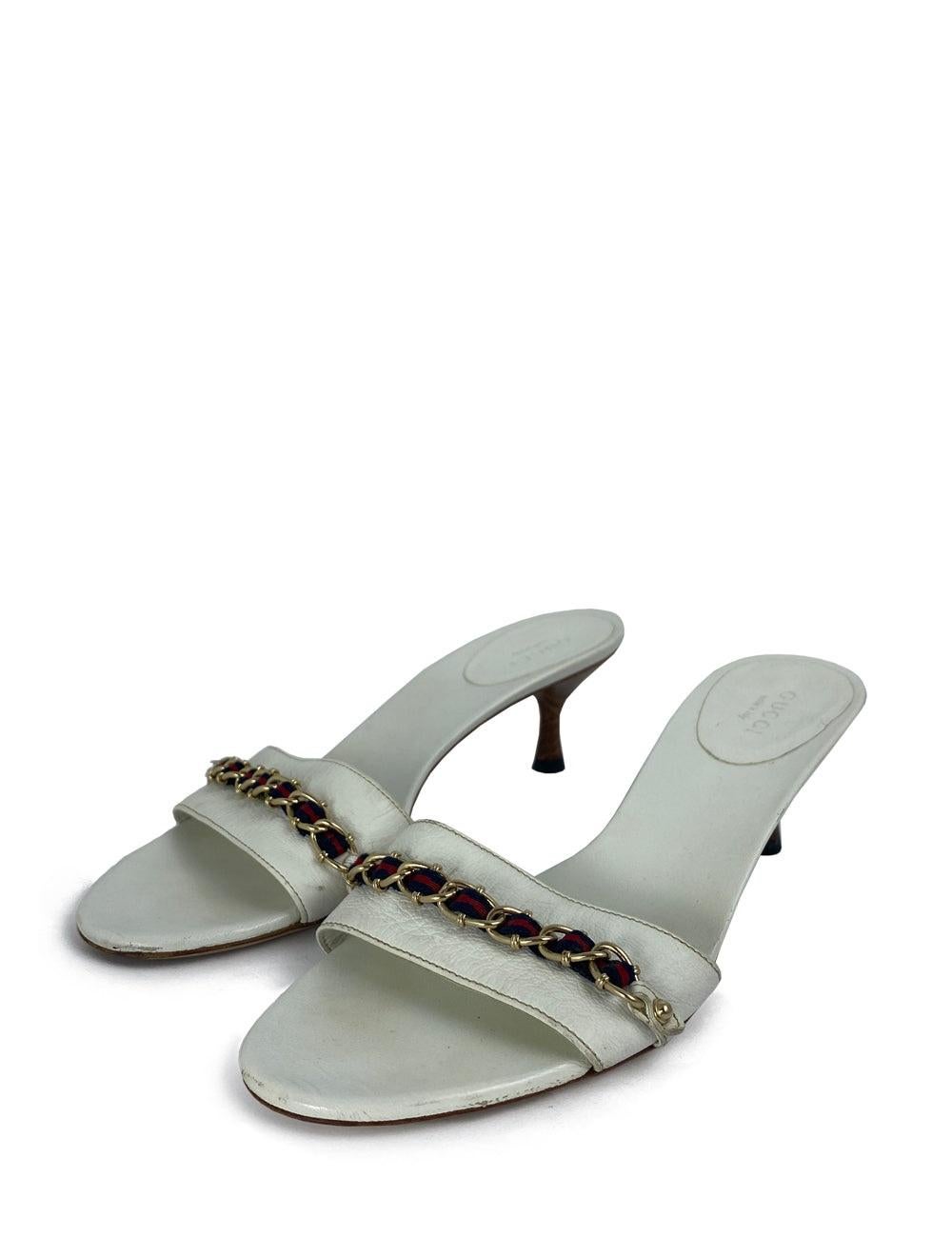 Gucci - Chaussures à talons fourreau en cuir blanc EU 36,5 État moyen - En vente à Amman, JO