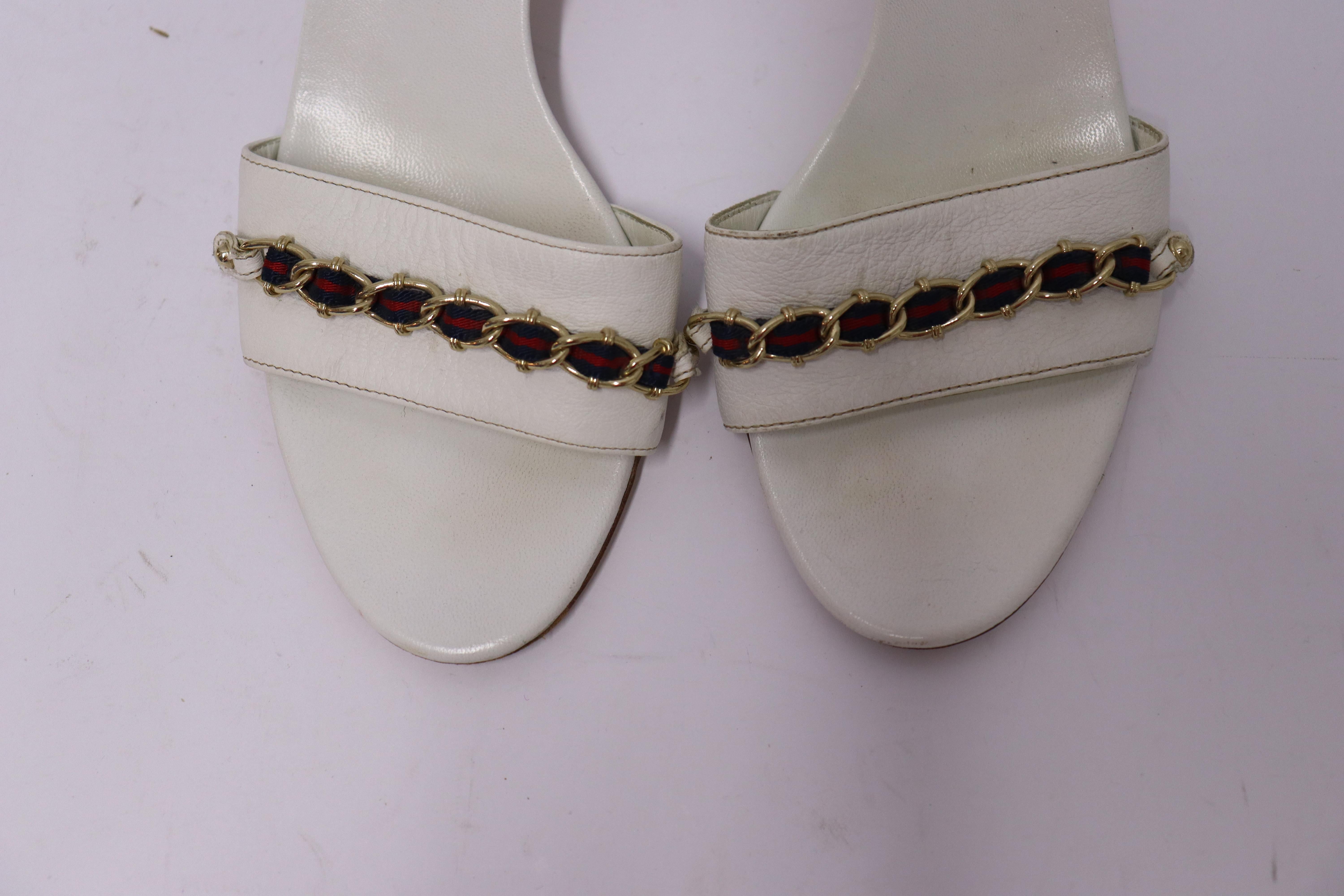 Gucci EU 36.5 White Leather Kitten Heels For Sale 1