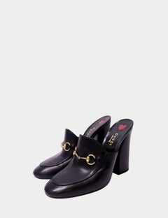 Gucci Black Leather Horsebit Mules - EU 38.5