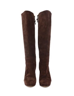 Gucci EU 40 Chocolate Brown Platform Suede Leather Heeled Boots