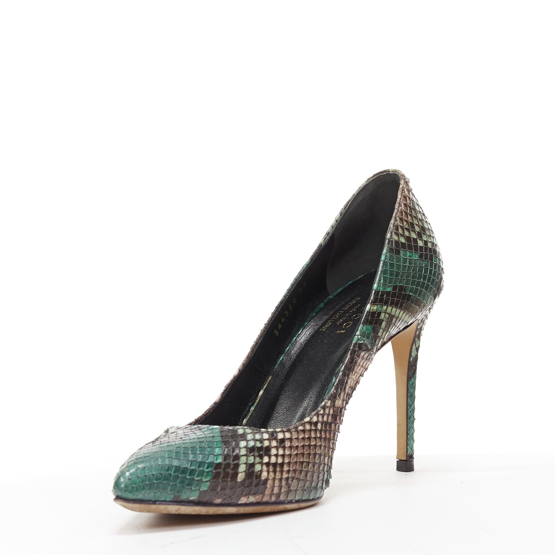 GUCCI Exclusive green brown scaled leather classic heel pumps EU38 In Good Condition For Sale In Hong Kong, NT