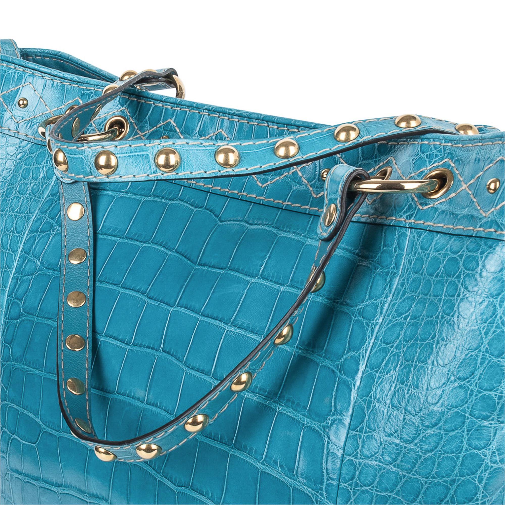 Women's Gucci Exclusive Limited Edition Turquoise Crocodile Irina Tote Bag  For Sale