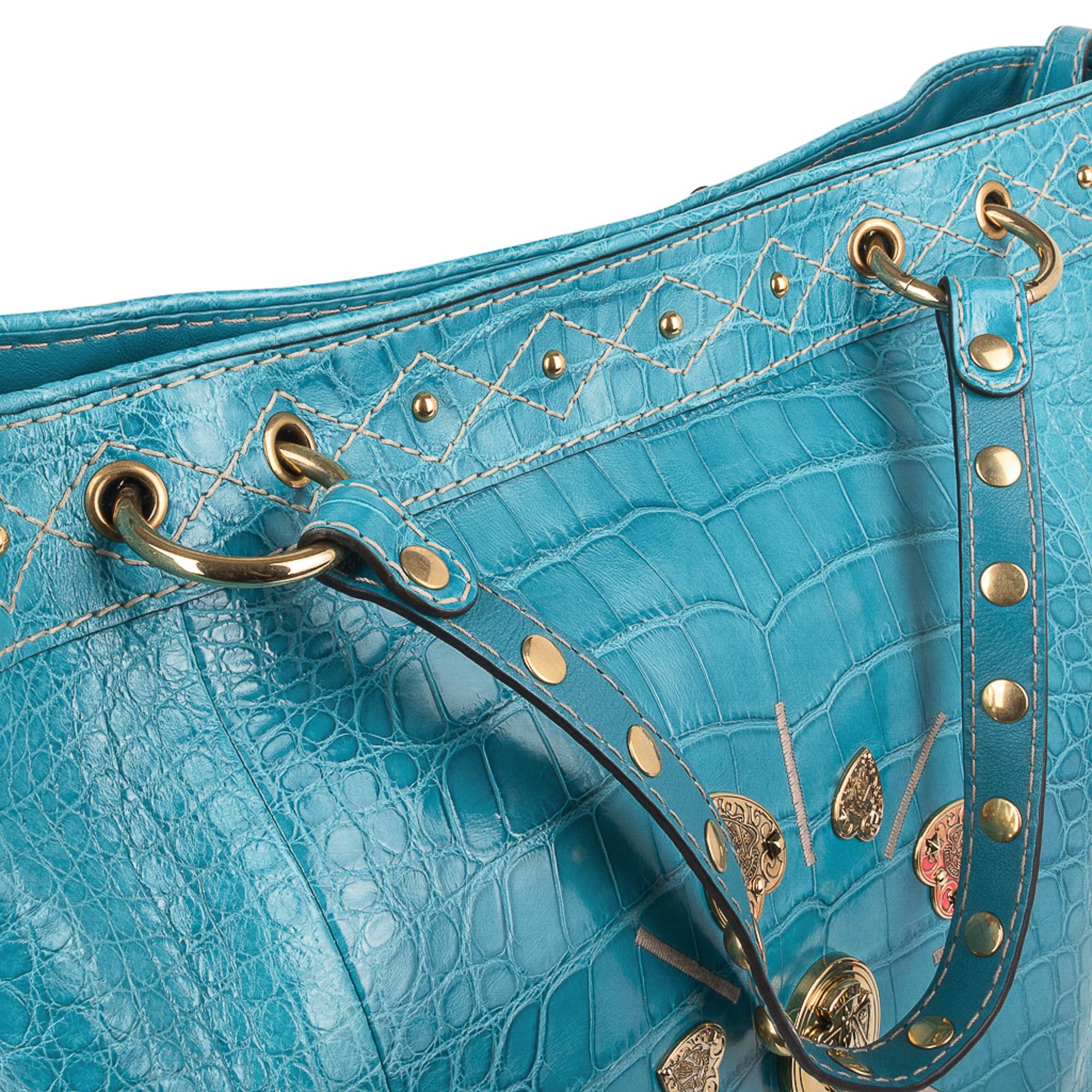 Gucci Exclusive Limited Edition Turquoise Crocodile Irina Tote Bag  For Sale 1