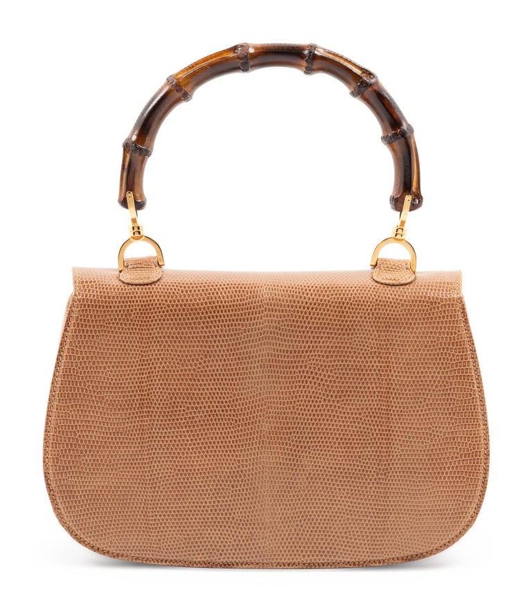 Gucci Exotic Brown Lizard Handbag with Bamboo Top Handle Bag at 1stDibs ...