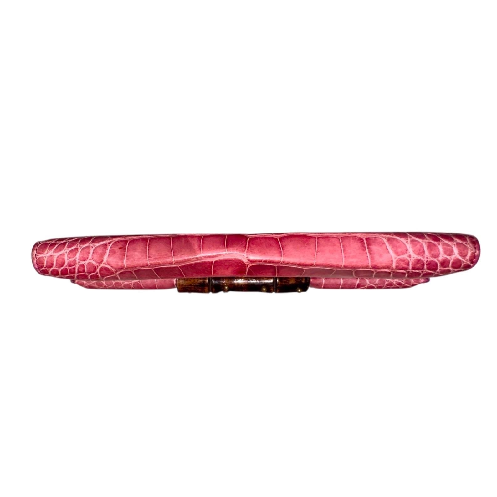 GUCCI Exotic Crocodile Skin & Bamboo Long Wallet - Rare & Unique Color For Sale 5