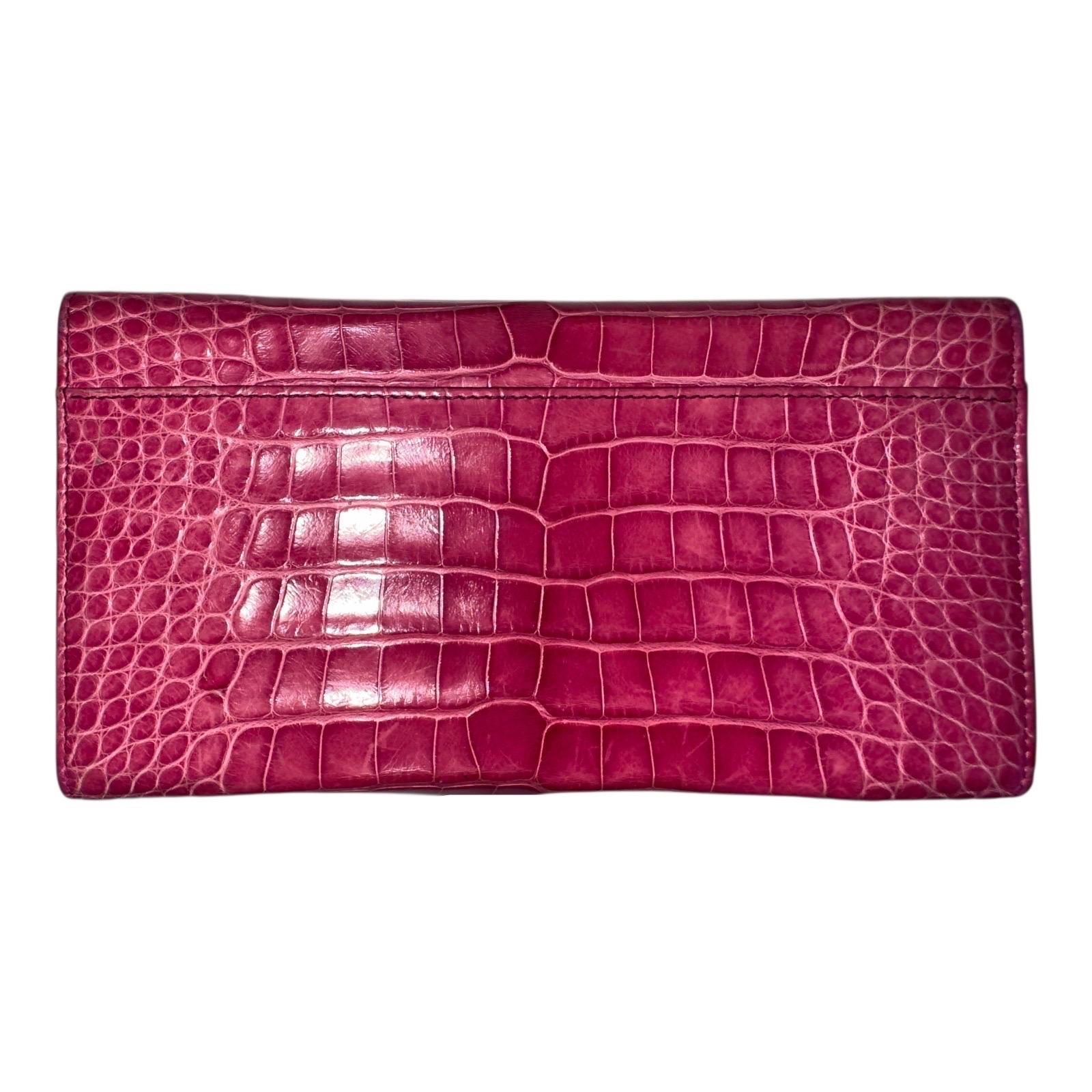 GUCCI Exotic Crocodile Skin & Bamboo Long Wallet - Rare & Unique Color For Sale 6