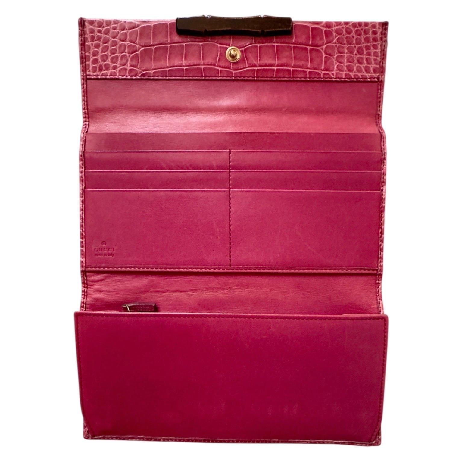 GUCCI Exotic Crocodile Skin & Bamboo Long Wallet - Rare & Unique Color For Sale 7