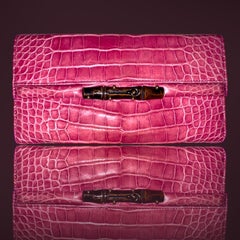 GUCCI Pink Exotic Crocodile Skin & Bamboo Long Wallet - Rare & Unique Color