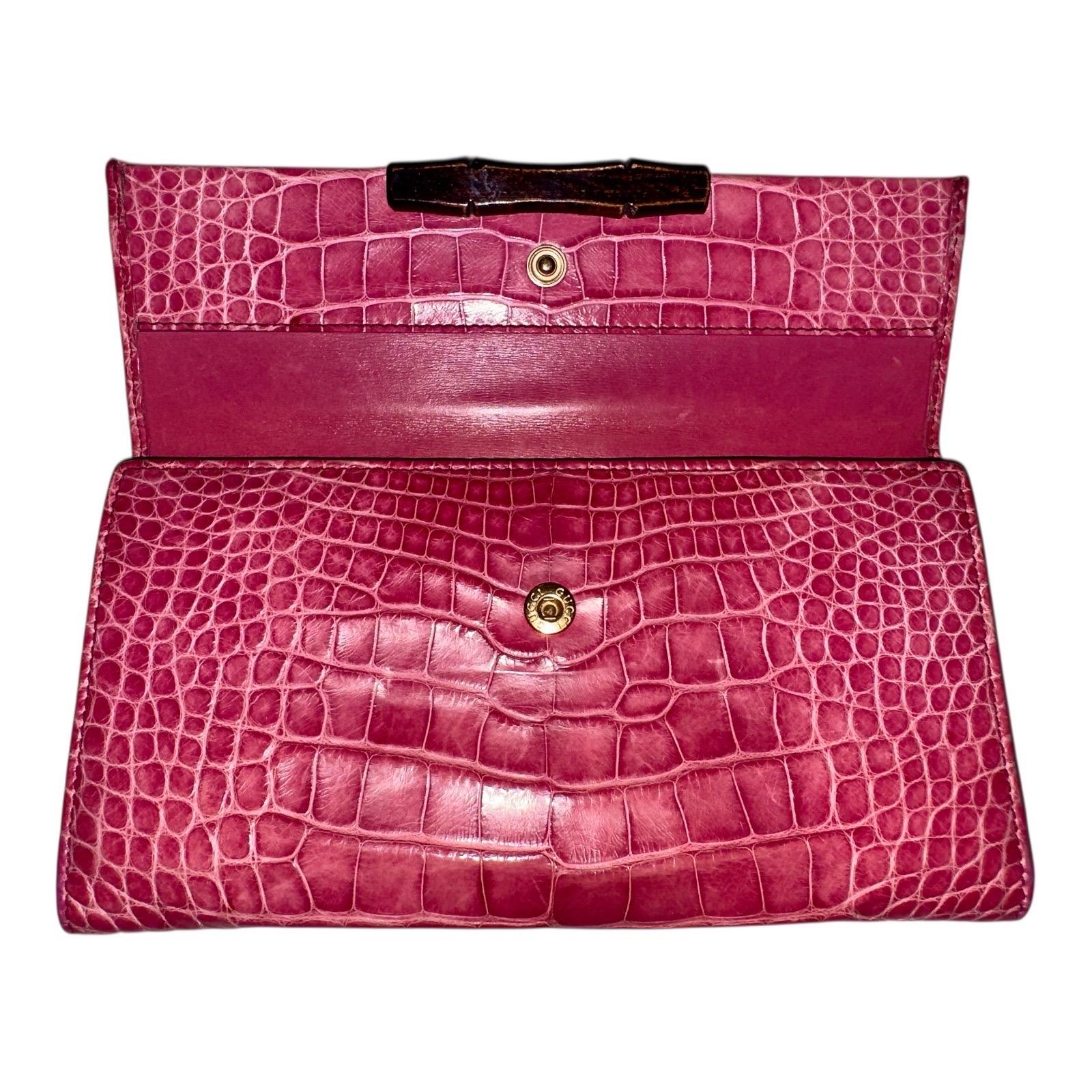 Women's or Men's GUCCI Exotic Crocodile Skin & Bamboo Long Wallet - Rare & Unique Color For Sale